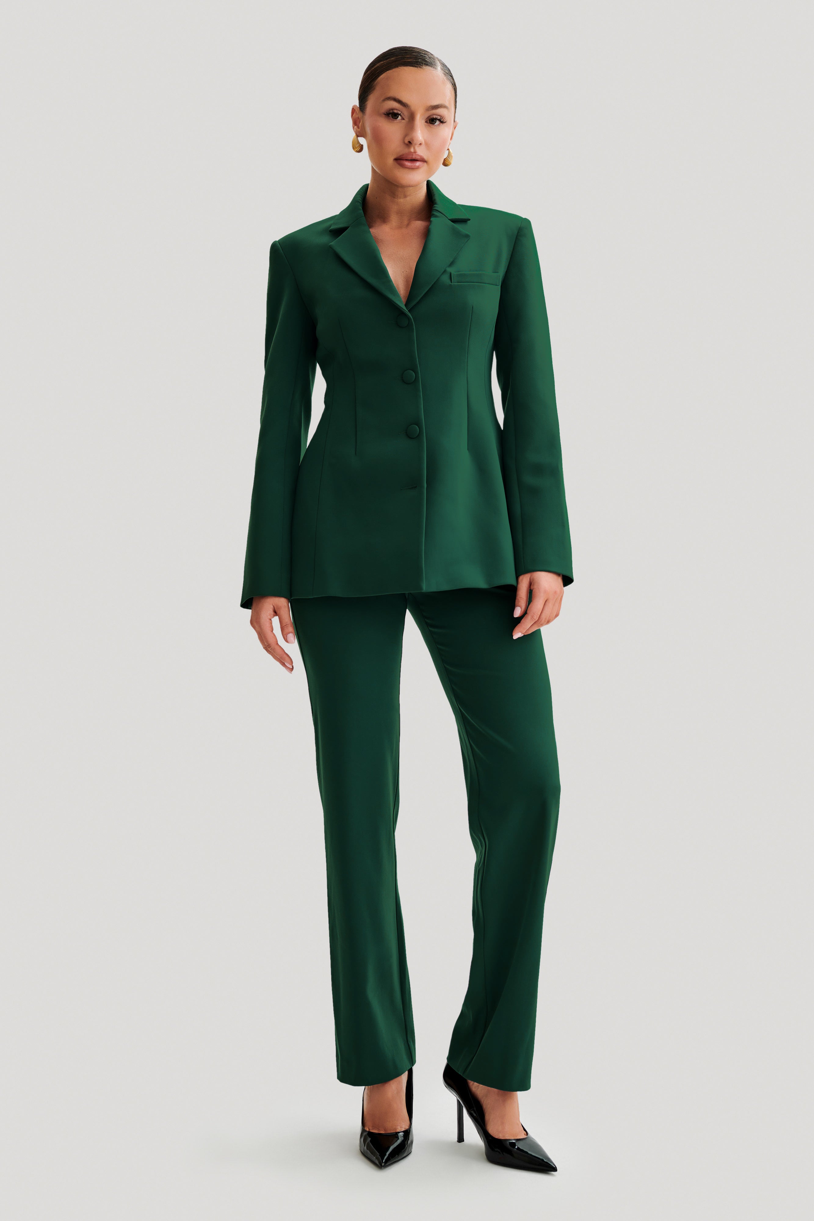Greer Hourglass Suiting Blazer - Forest Green、mySite、solidvoid