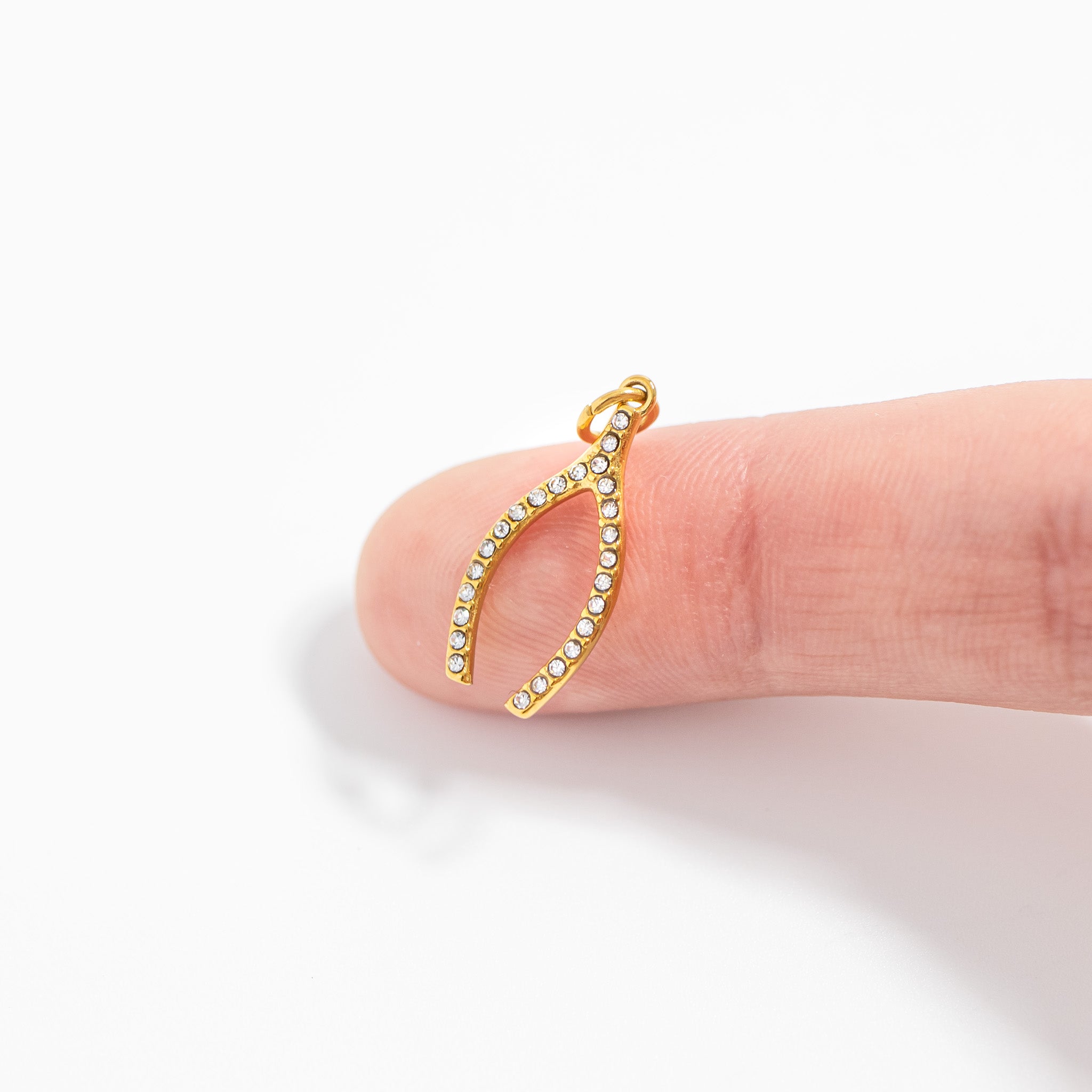 18K Gold PVD Stainless Steel Rhinestone Wishbone Charm / PDL0272、mySite、dreamappss