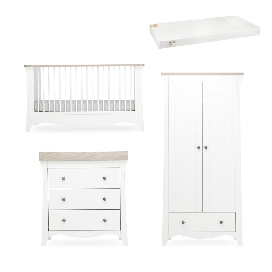  CuddleCo Clara 3 Piece Set 3-Drawer Dresser Cot Bed + Wardrobe - White/Ash、mySite、merchandisen