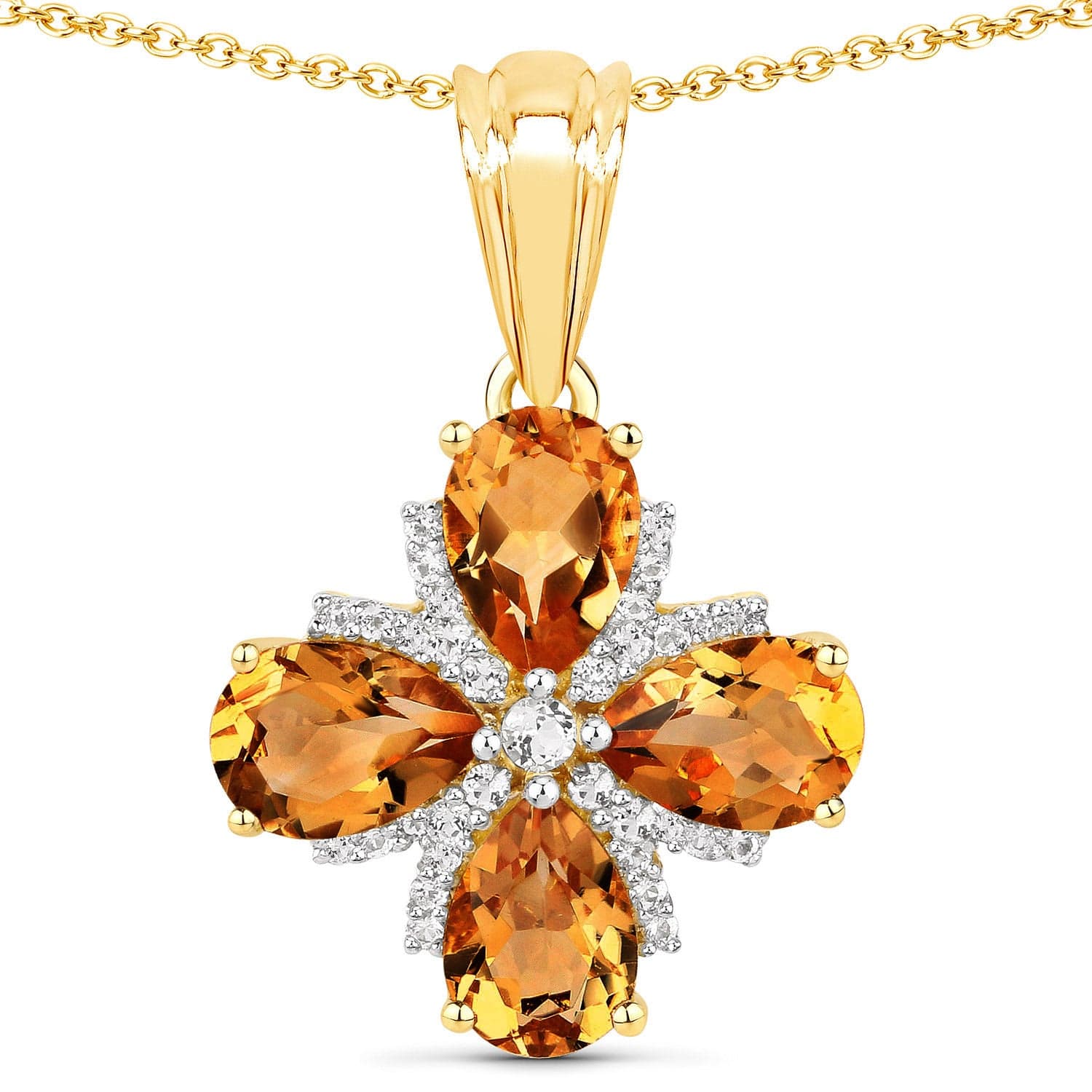 Genuine Madeira Citrine and White Topaz 2.46 Carat .925 Sterling Silver Pendant、mySite、g9winljtr