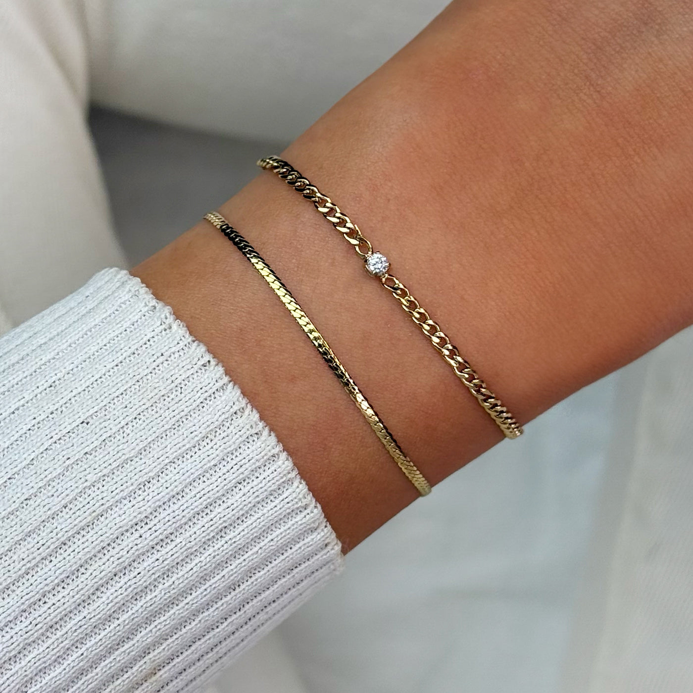  Élevé Zirconia & Flat Snake Chain Bracelet Set, Gold Colour