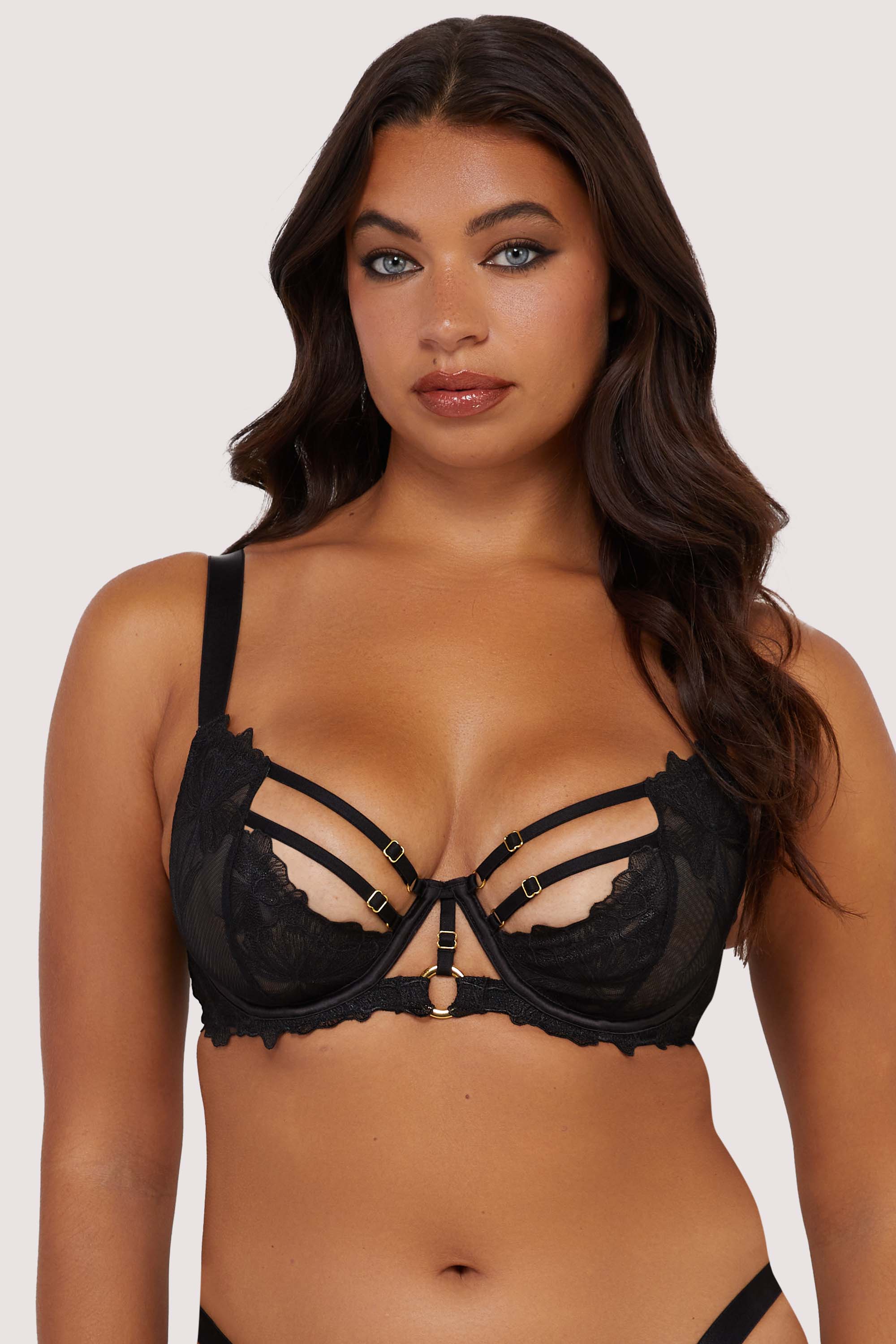 Eleanor Black Strappy Embroidery Balconette Bra、mySite、bengalsvssteelers