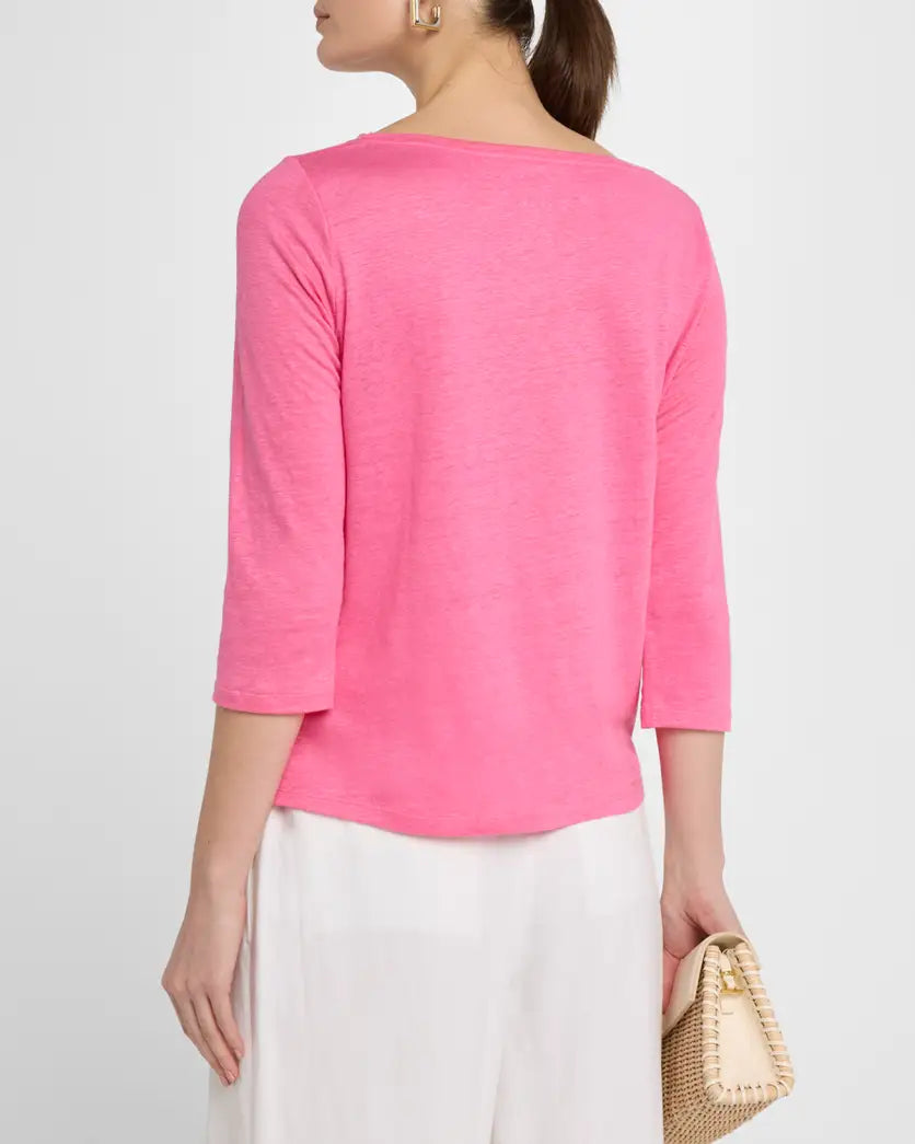 Majestic Filatures Stretch Linen 3/4 Sleeve Semi Relaxed Boatneck、mySite、noshort