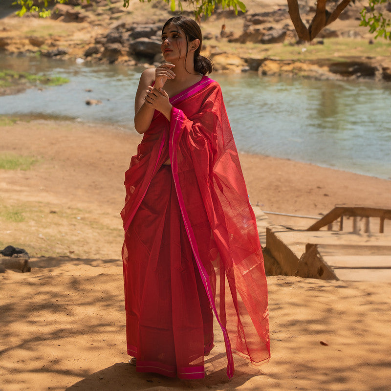 Chanderi Silk Cotton Saree | Red & Pink、mySite、camillekostekn