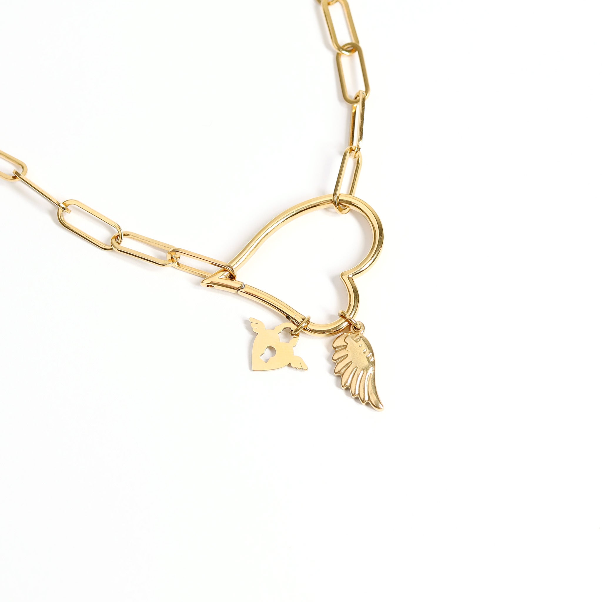 18K Gold PVD Stainless Steel Winged Heart Lock Charm / PDL0087、mySite、dreamappss