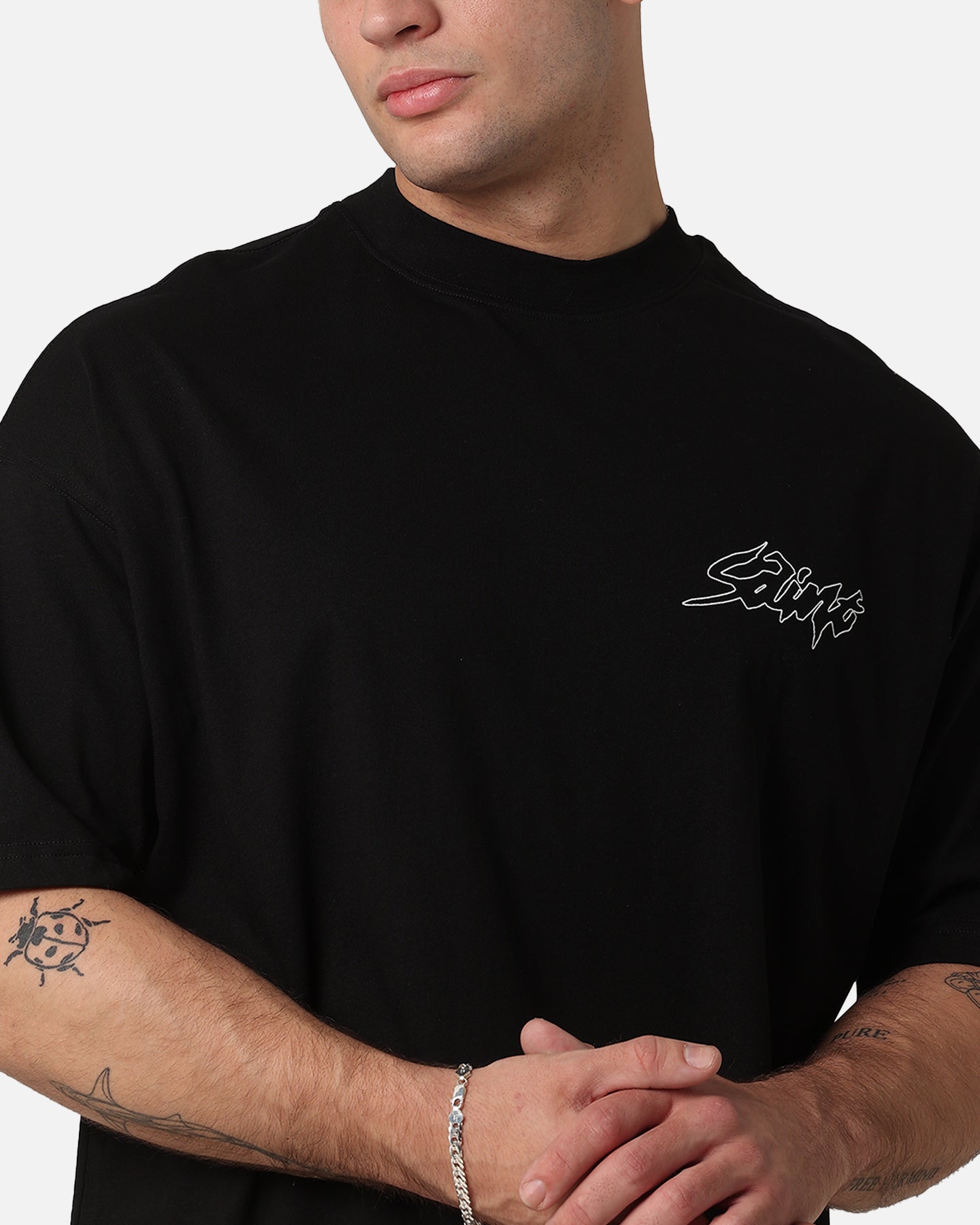 Saint Morta Veiled Mock Neck T-Shirt Black、mySite、zt4zffjzw