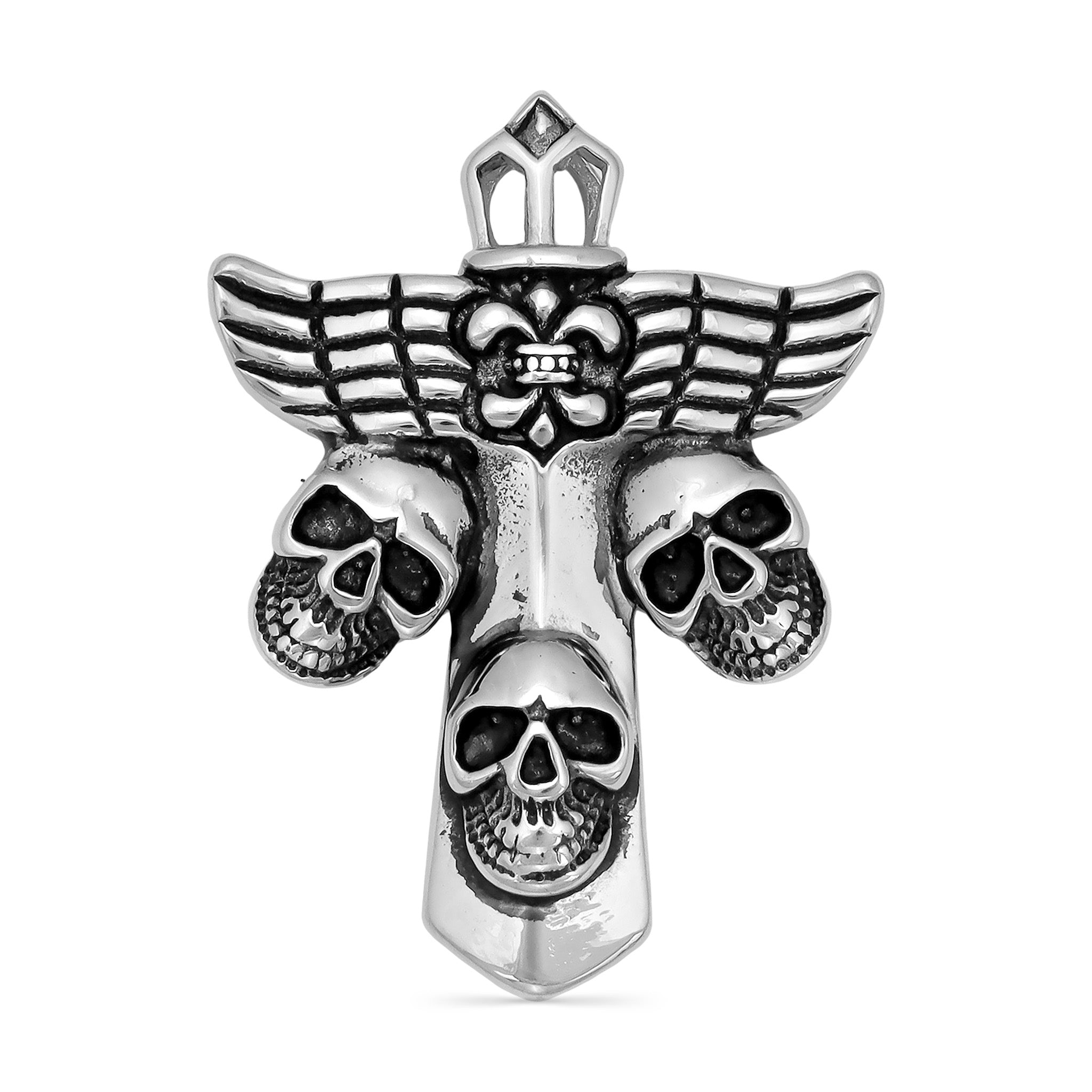 Stainless Steel Fleur De Lis Cross With Skulls Pendant / PDL2019、mySite、dreamappss