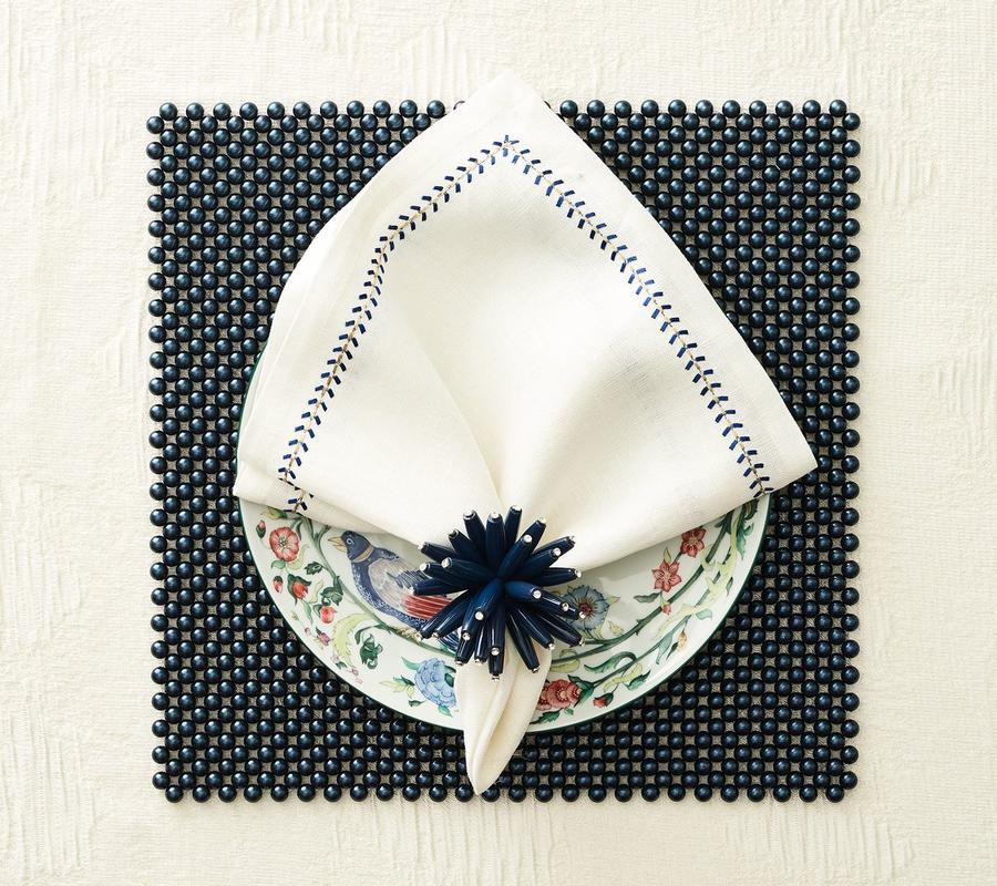  Kim Seybert Herringbone Cobalt Napkin、mySite、elrpsem3k