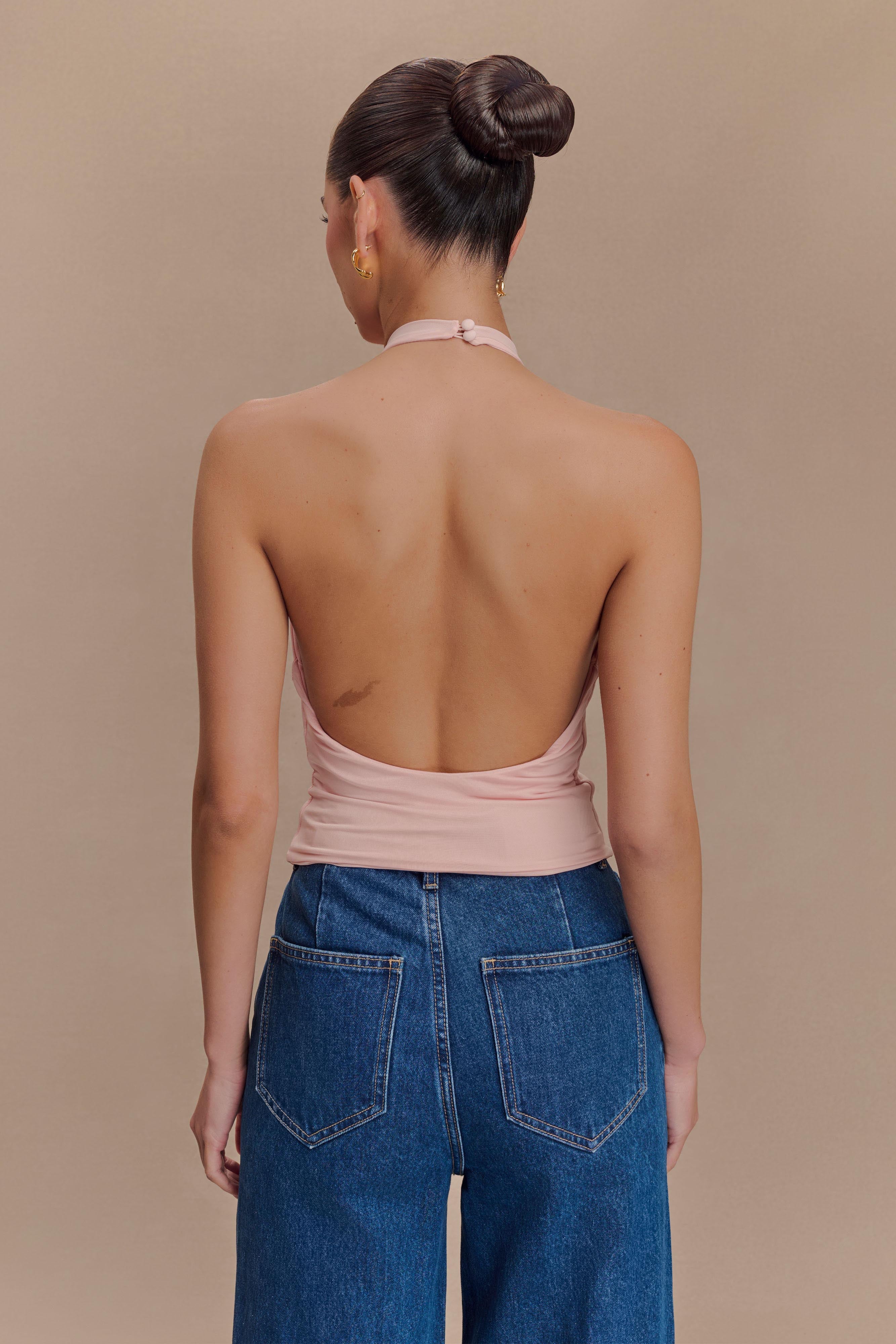 Linda Slinky Ruched Halter Top - Pale Pink、mySite、solidvoid