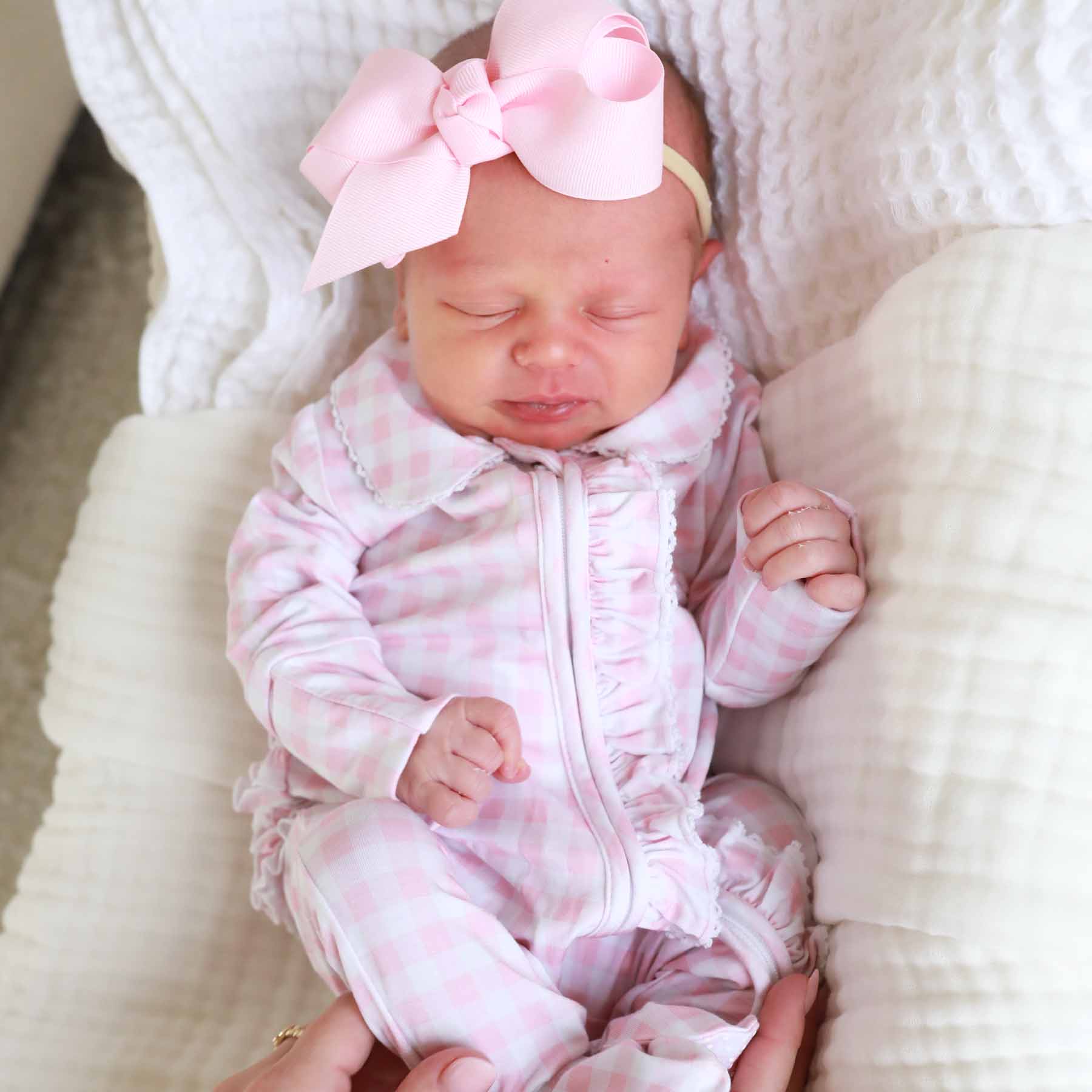  Peter Pan Collar Ruffle Zipper Footie | Rosy Gingham、mySite、layawaytickets