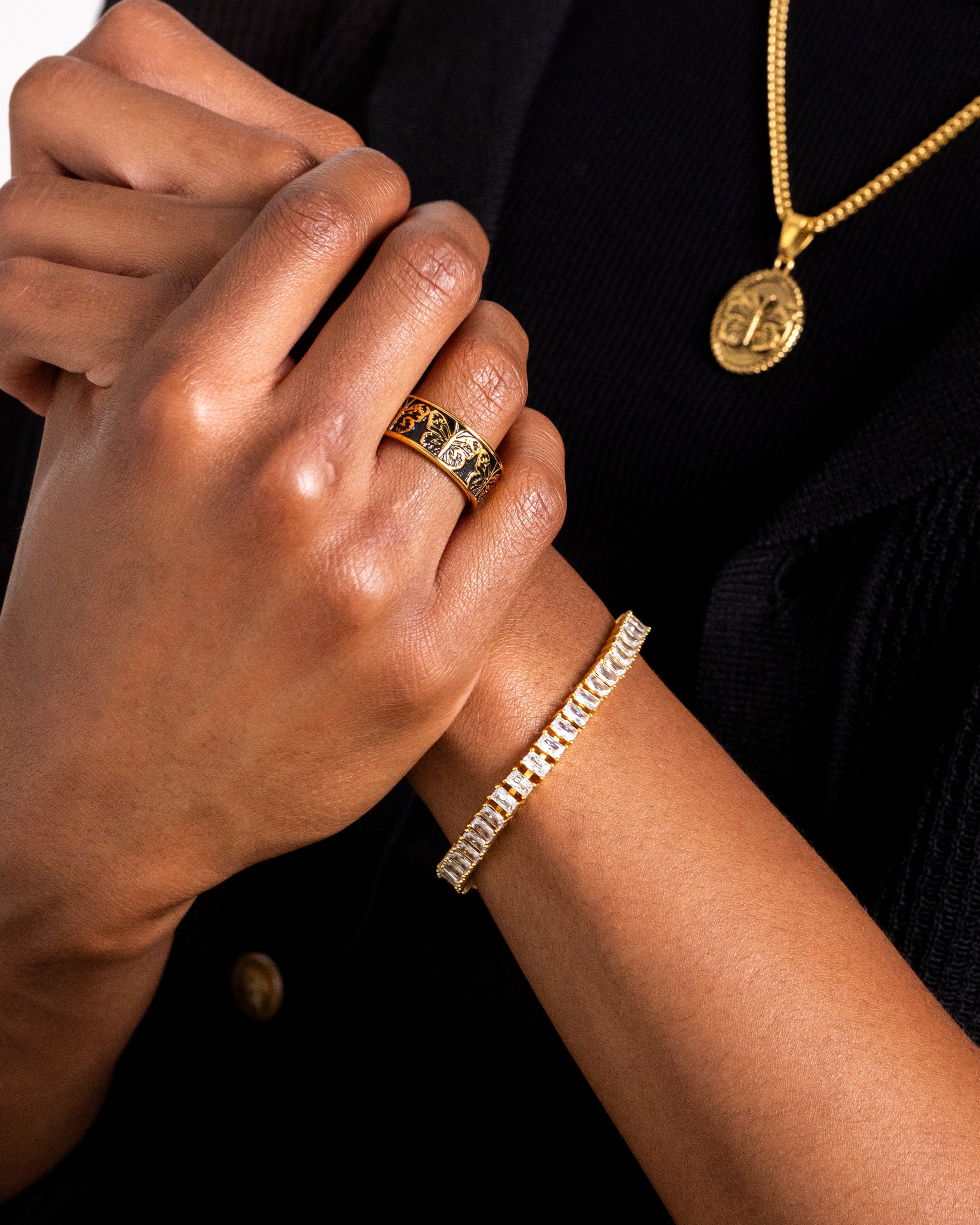 NXS Butterfly Band Ring Gold/Black、mySite、zt4zffjzw