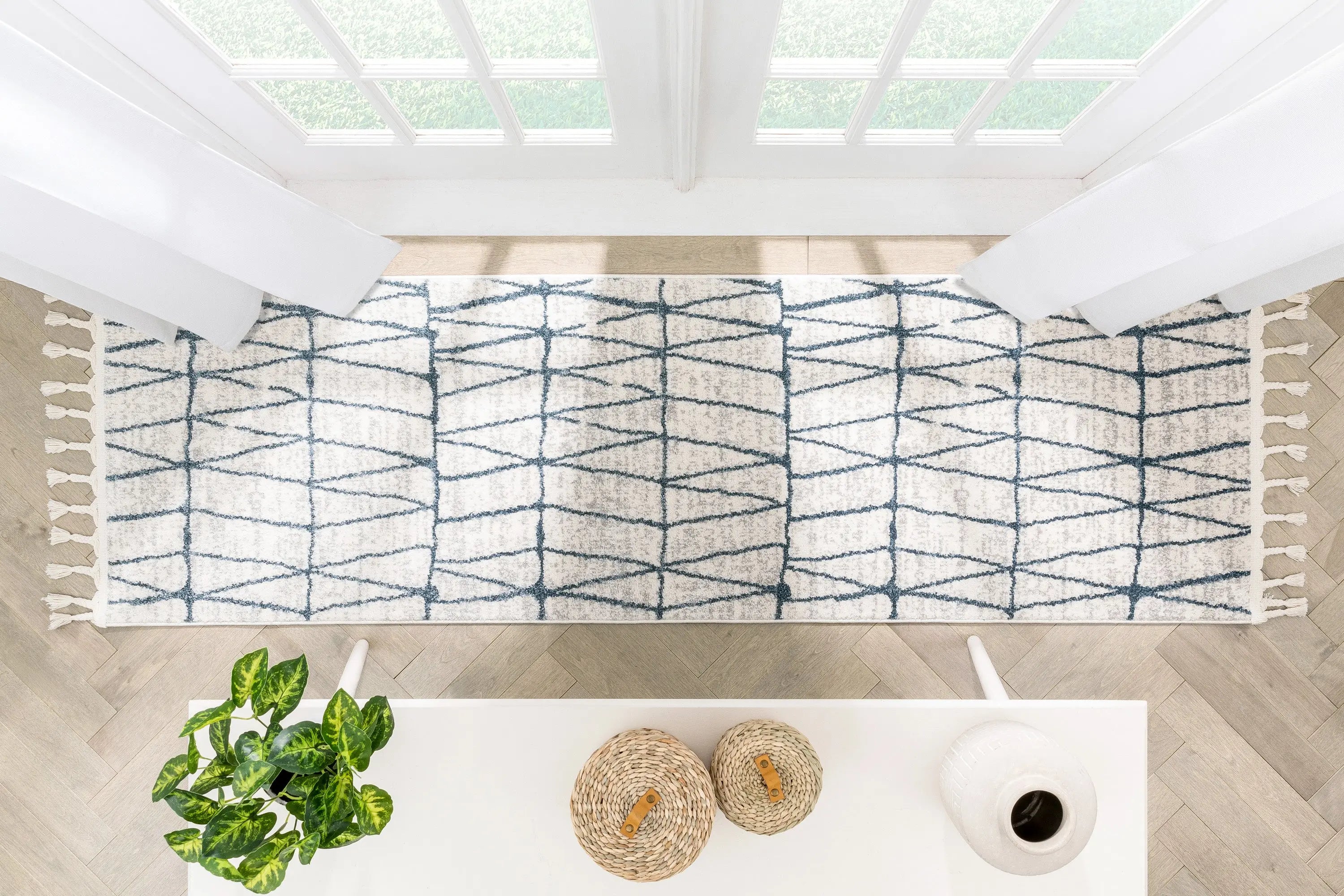 Crisscross Nordic Geometric Pattern Blue Ivory Rug、mySite、gigharbornorthrealestate