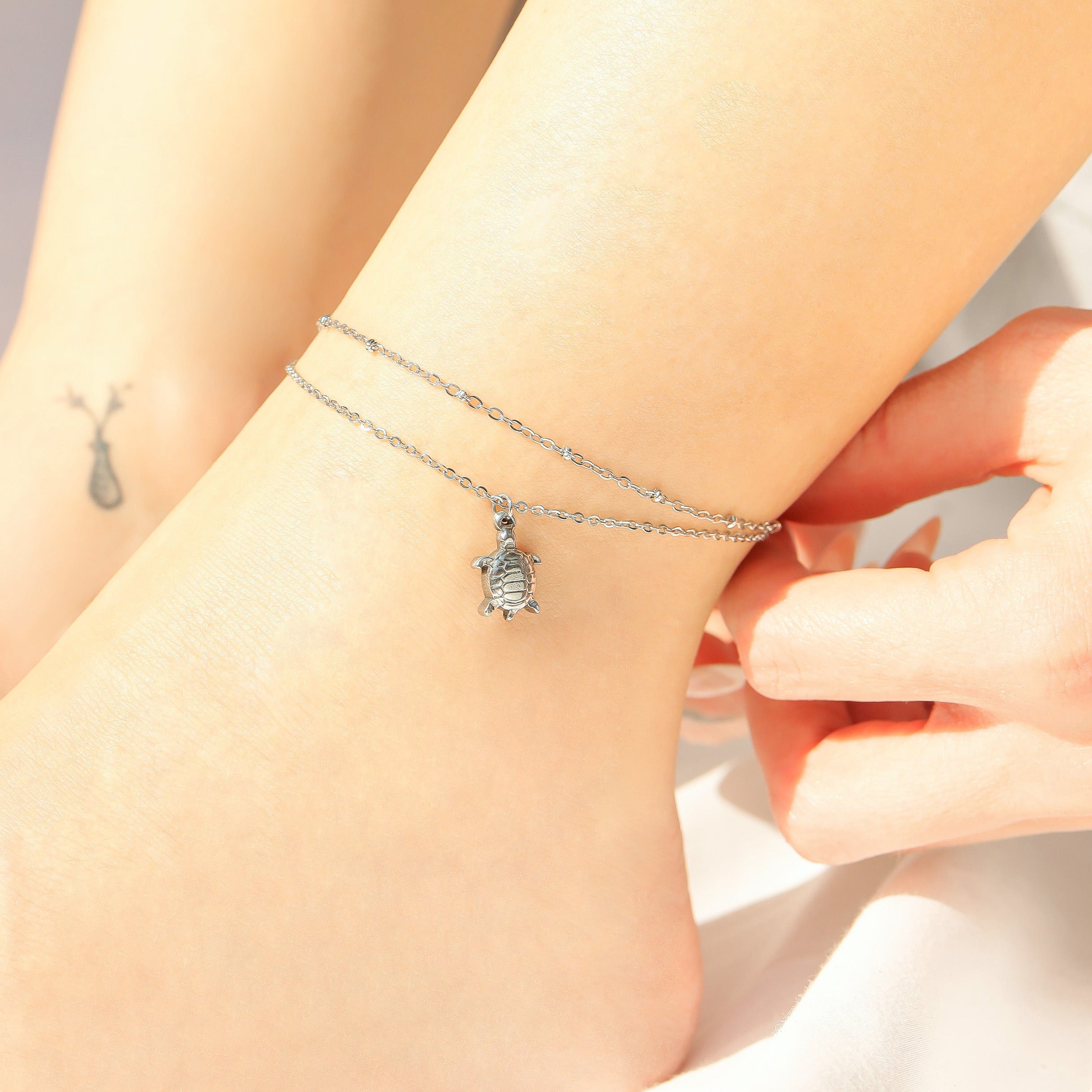 18K Gold PVD Stainless Steel Sea Turtle Charm Anklet / BRJ1028、mySite、dreamappss