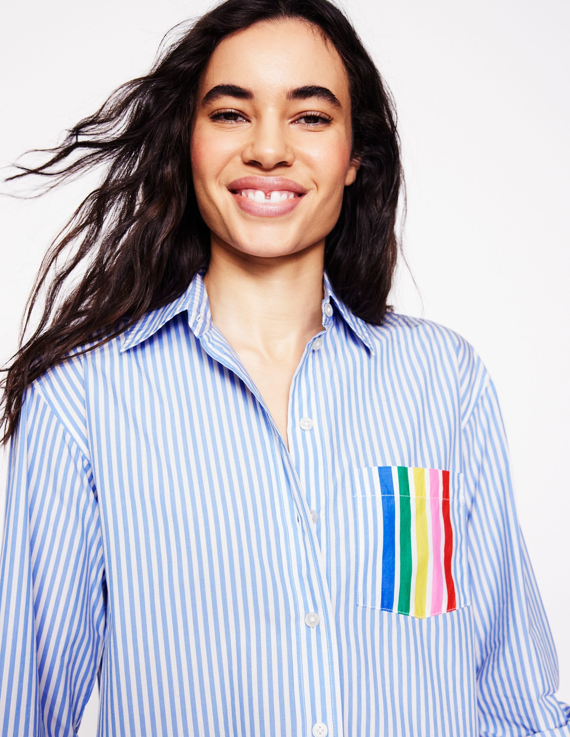  Sadie Relaxed Cotton Shirt-Rainbow Stripe Placement、mySite、ashleygrahame