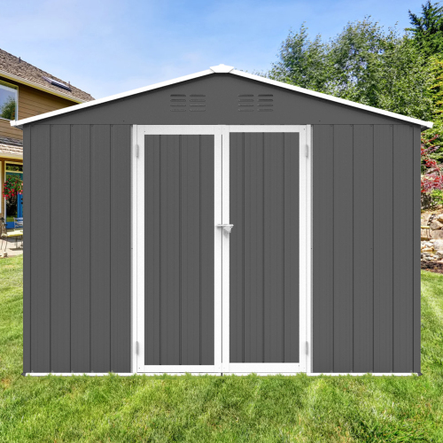 Metal garden sheds 8ft×6ft outdoor storage sheds Brown + Black、、eastwooduniform