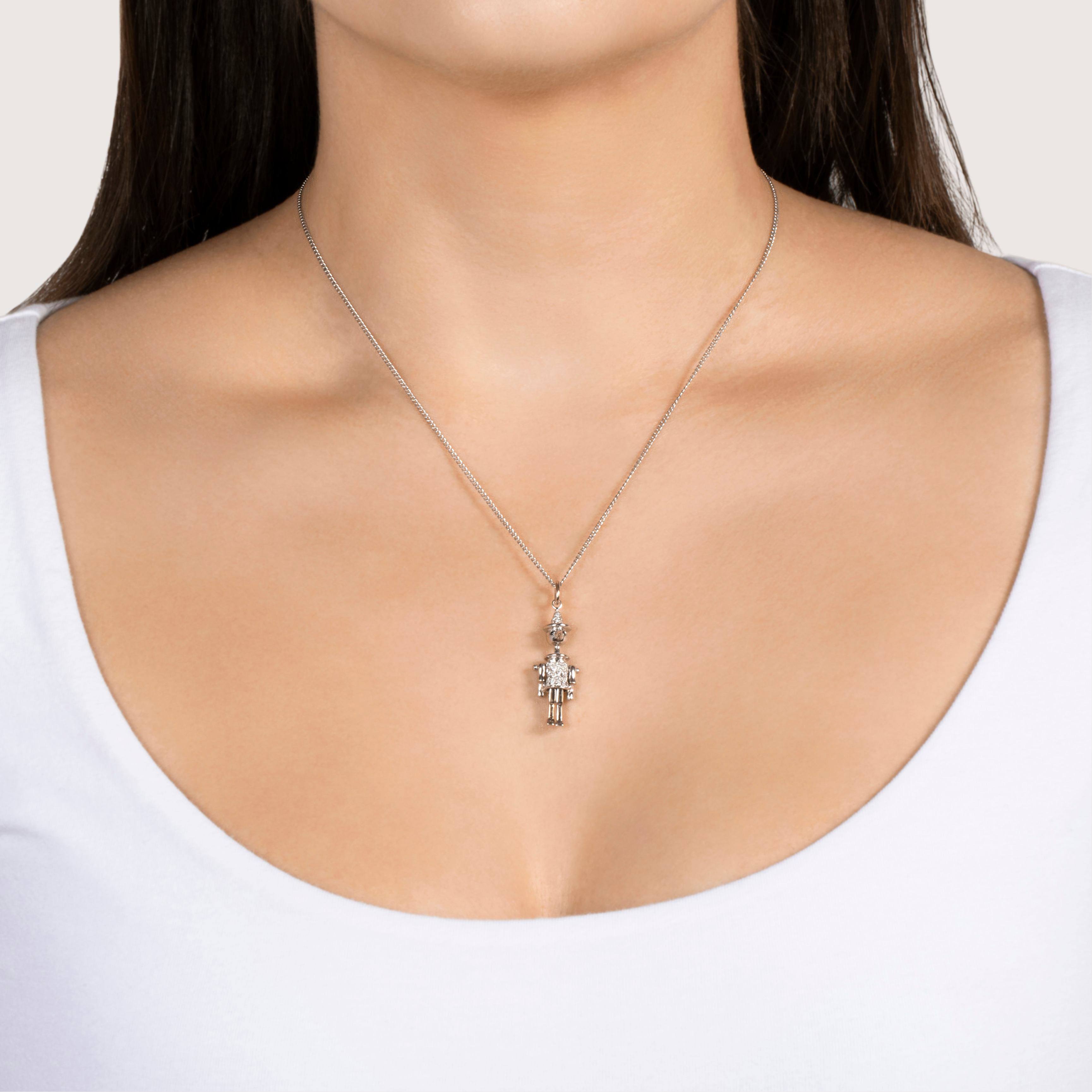 Vintage Heavy 18k White Gold .234cttw Diamond Rare Articulated Pinocchio Charm、mySite、hinf8tx79