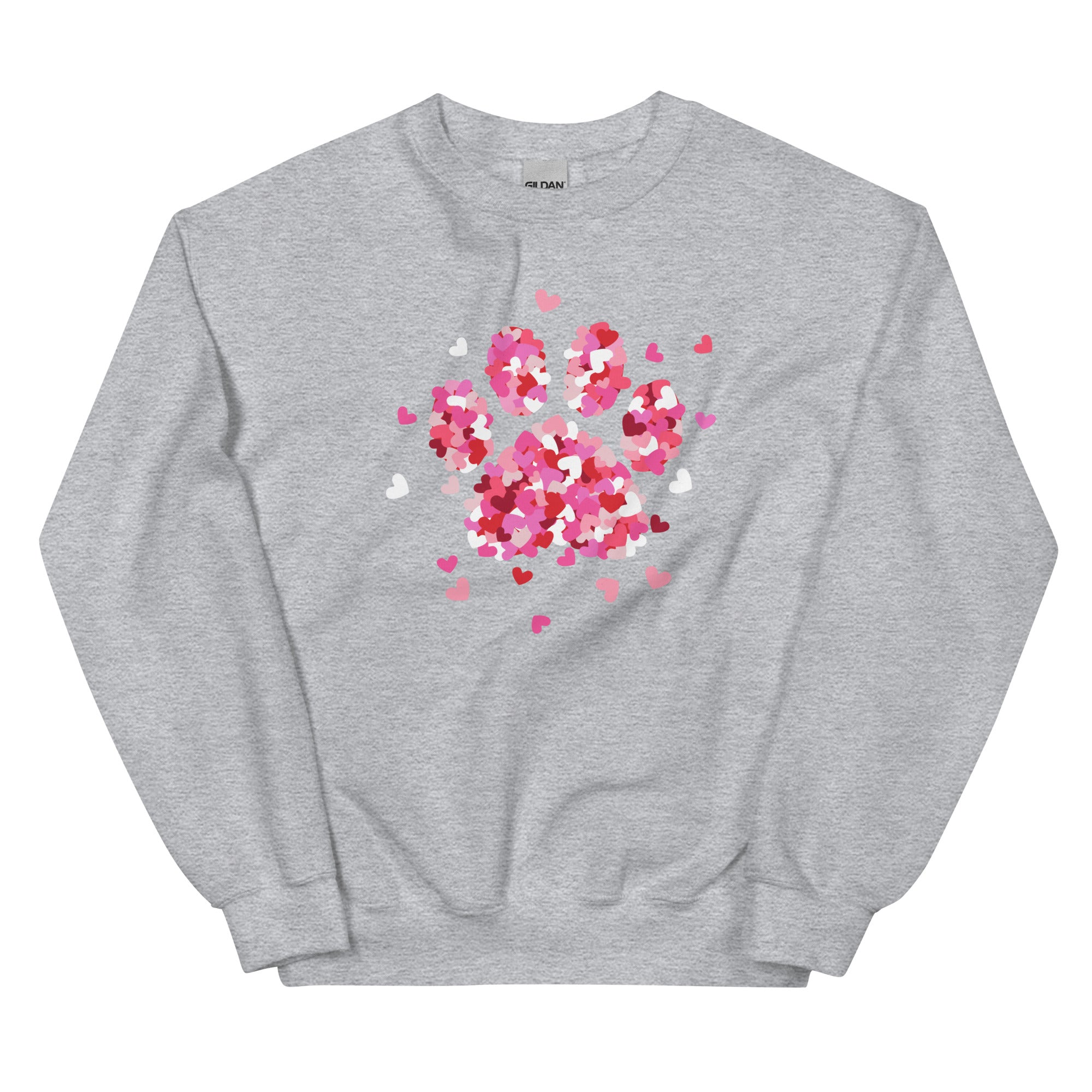 Pink Paw Print of Hearts Crewneck Sweatshirt、mySite、camillekostekn