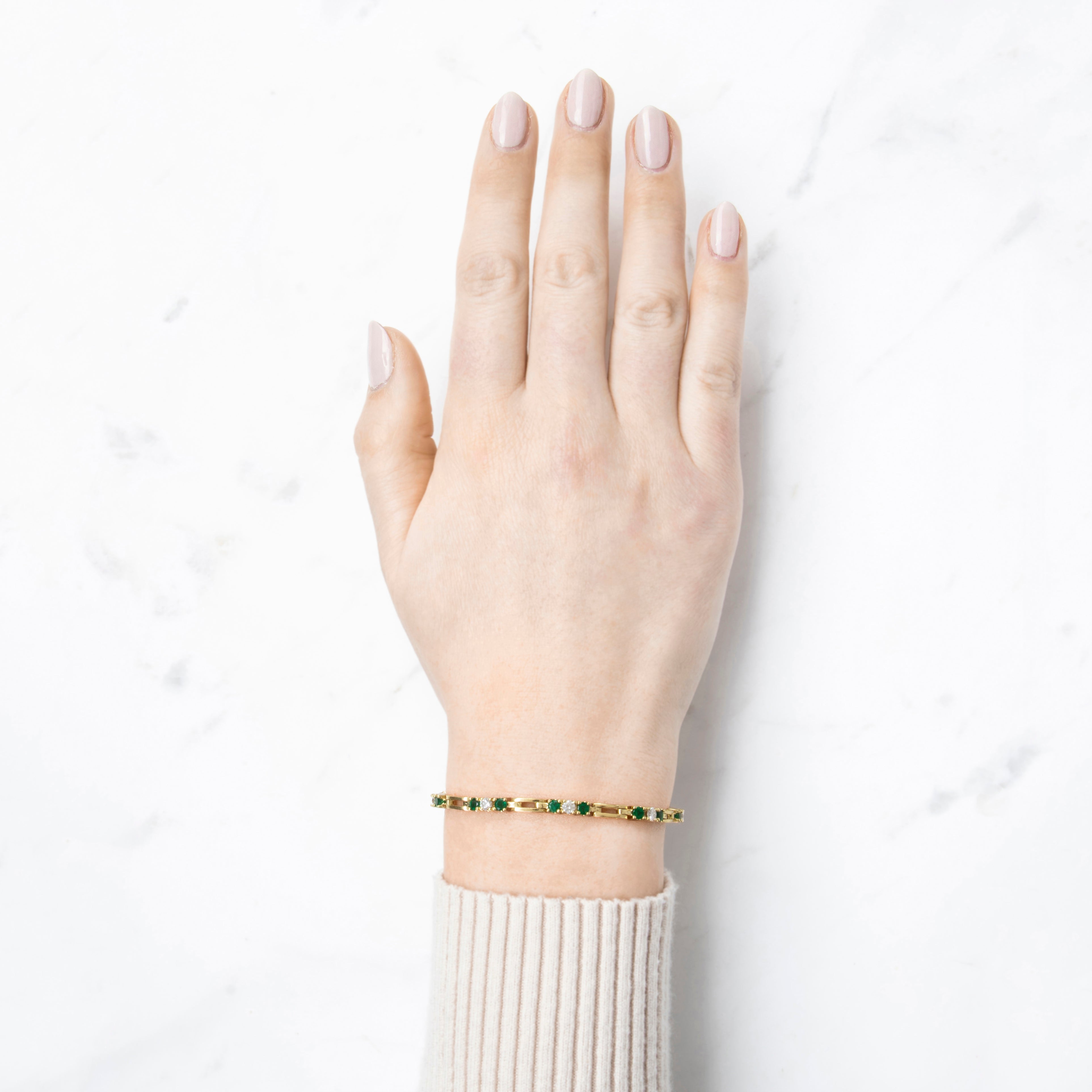 Vintage Quality 18k Yellow Gold 1.44cttw Emerald .855cttw Diamond Bracelet 6.5、mySite、hinf8tx79