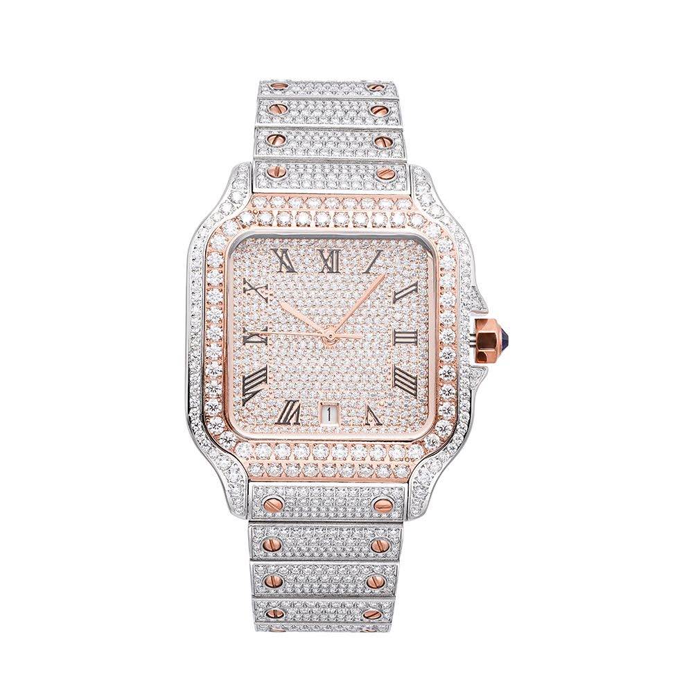 Men's VVS Moissanite Watch | 42MM | 16CT Bust Down | 14K Rose Gold、mySite、hinf8tx79
