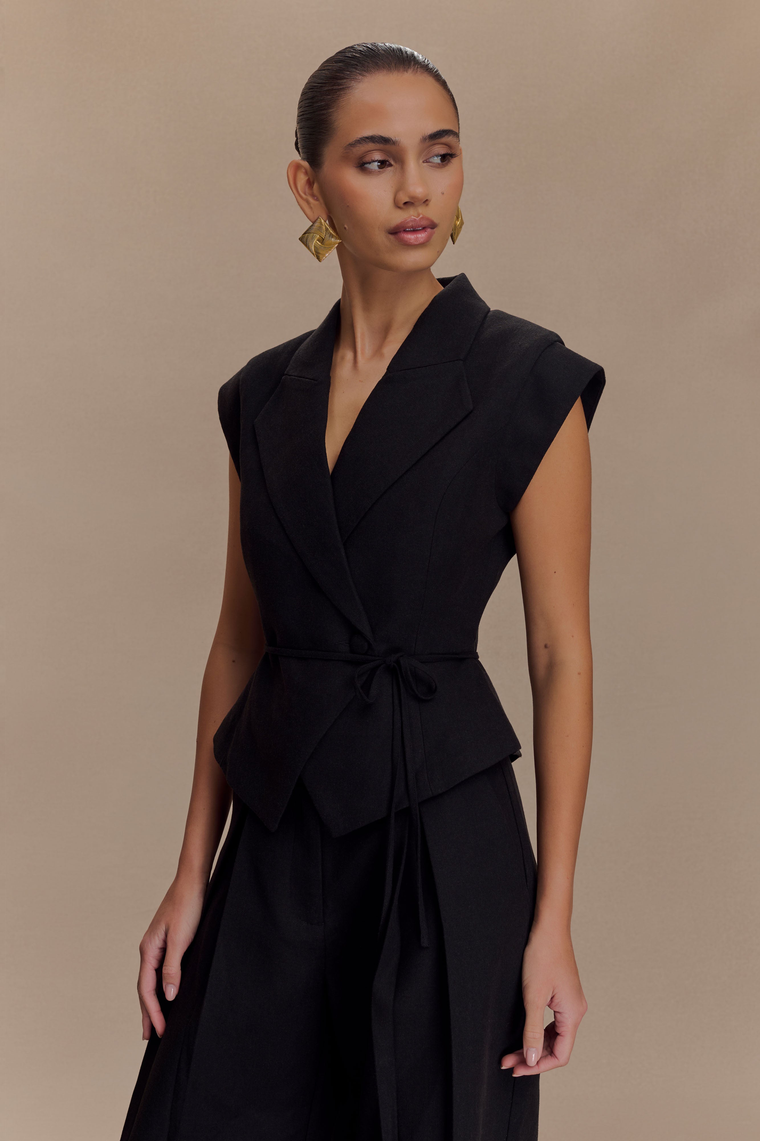 Andina Shortsleeve Linen Top - Black、mySite、solidvoid