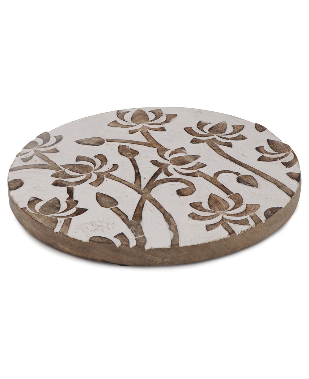 Fairtrade Hand Carved Lotus Wood Round Trivet、mySite、topwebapps
