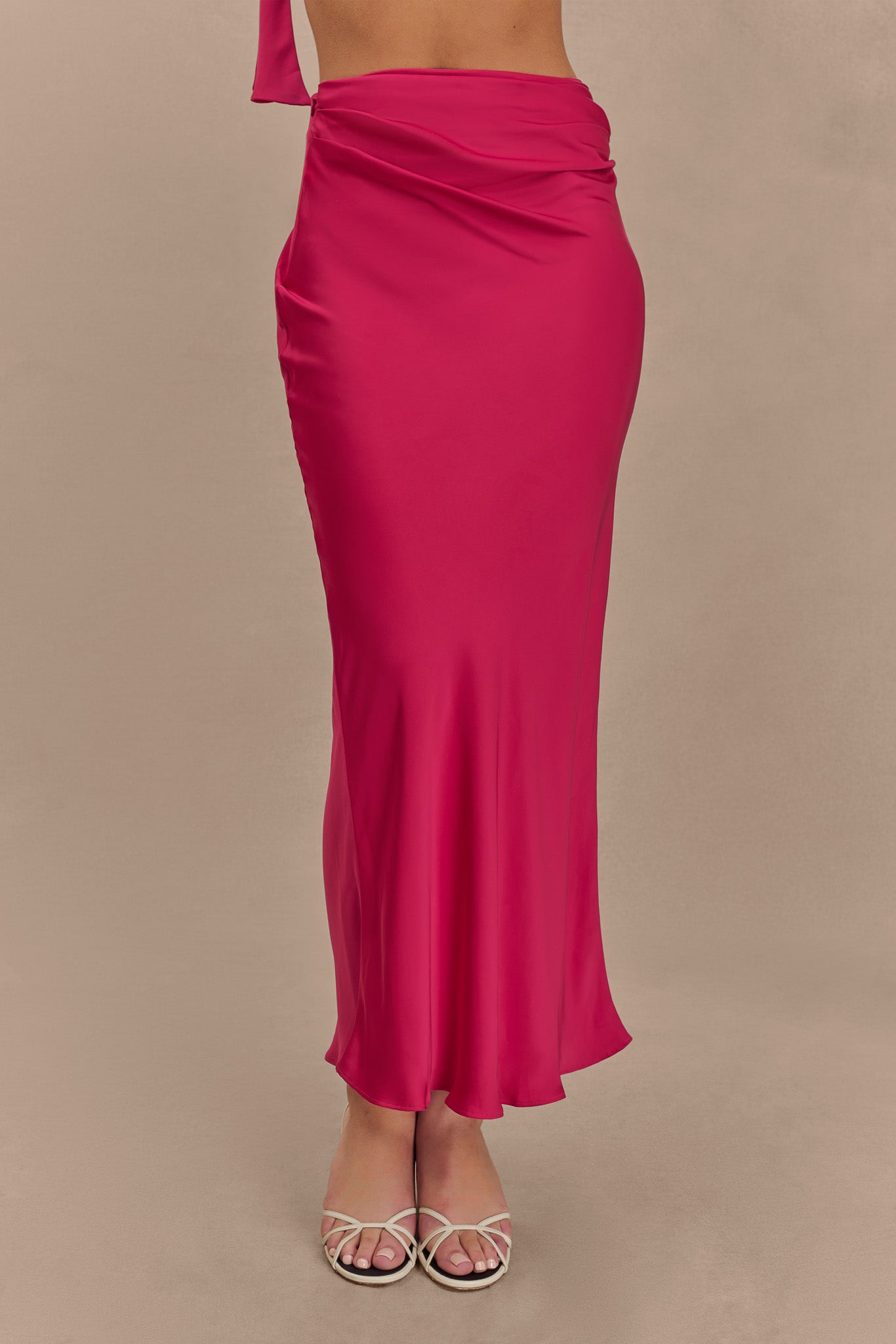 Nicola Satin Asymmetric Maxi Skirt - Pink Cherry、mySite、solidvoid