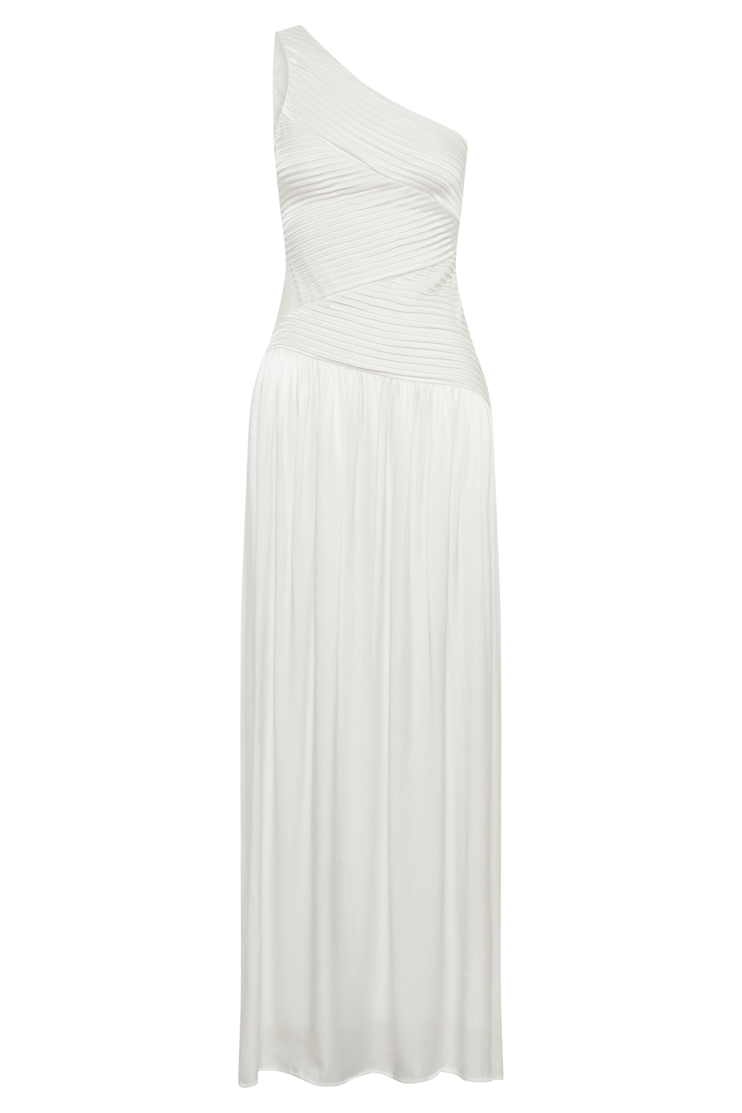 Jenna One Shoulder Pleated Maxi Dress - Ivory、mySite、solidvoid