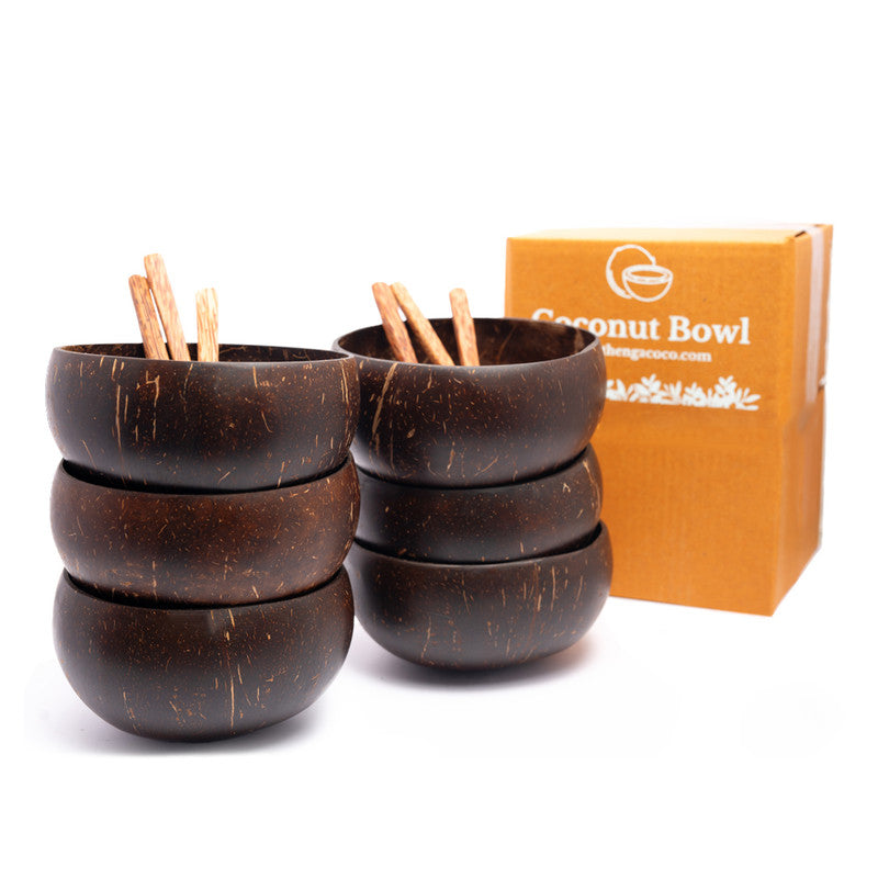 Coconut Bowl & Spoon Set | Brown | Set of 6 | 900 ml、mySite、camillekostekn