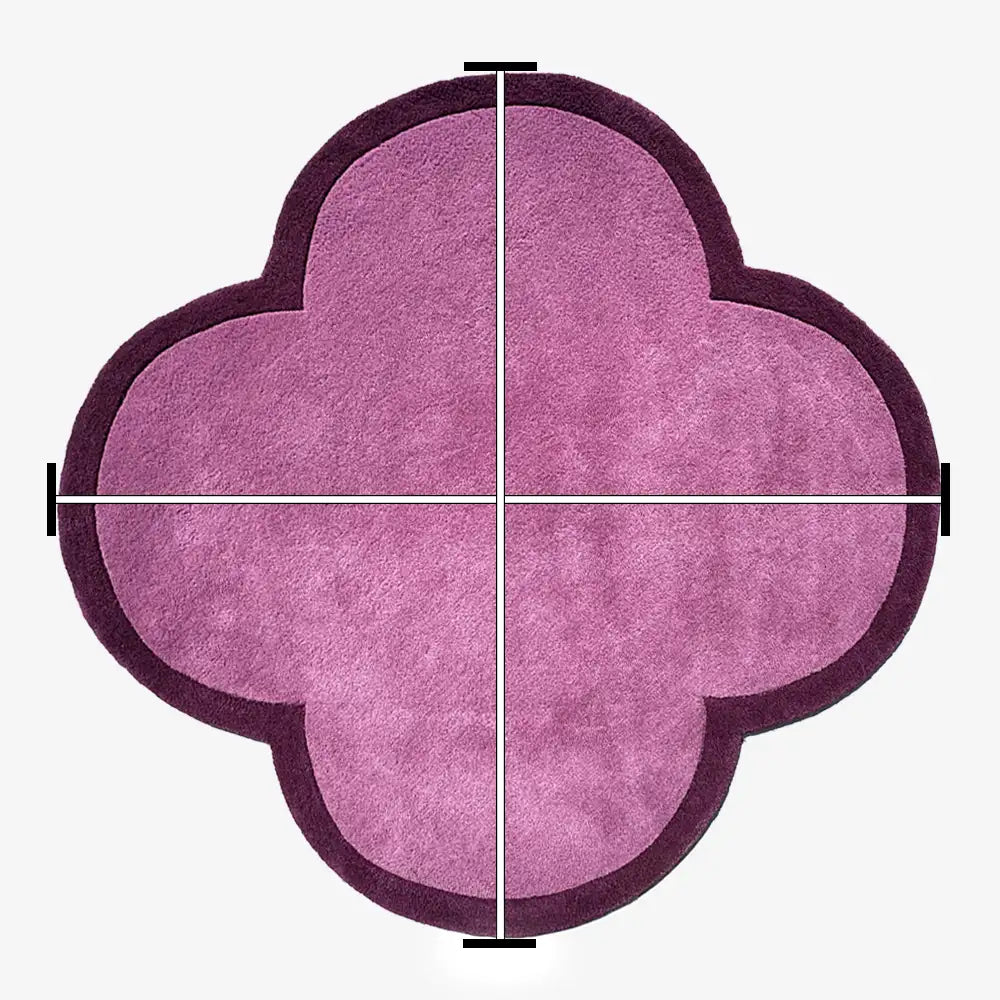 dimension markings for Plum and dark purple scalloped rug in a retro floral shape