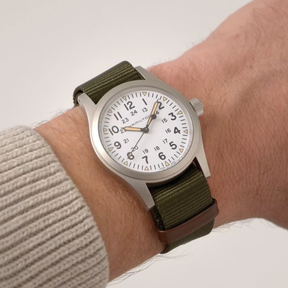  Khaki Field Mechanical 38mm - White on Two-Piece Textile Strap