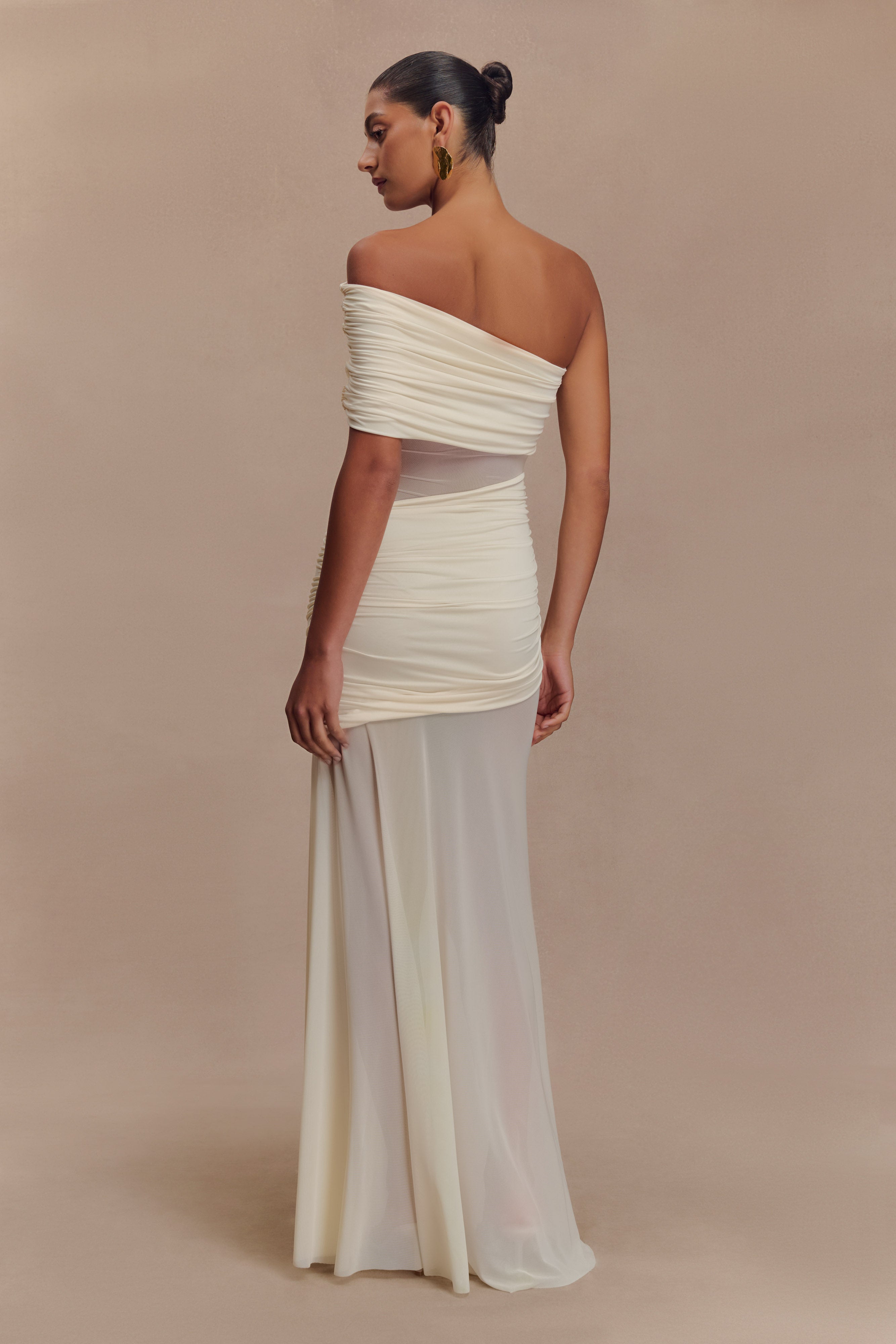 Dallas One Shoulder Mesh Maxi Dress - Ivory、mySite、solidvoid