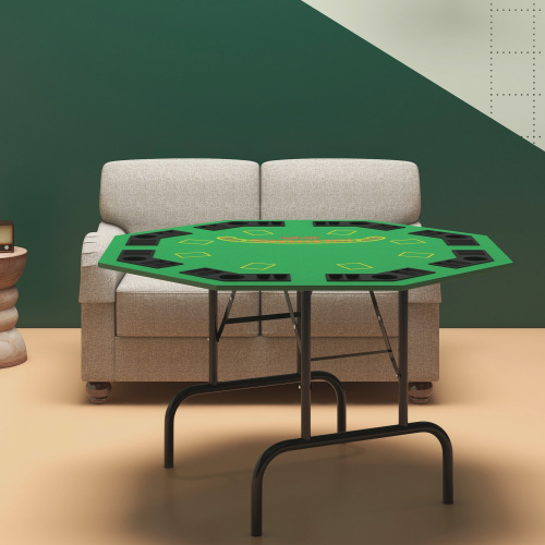 Soozier Poker Table Foldable 47" Octagon Casino Table Blackjack Texas Holdem Poker Table for 8 Players with Chips Tray and Cup Holders, Green、、casual