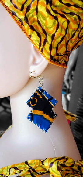 Blue and Orange African Print Earrings-DP3978ER3、mySite、solidvoid