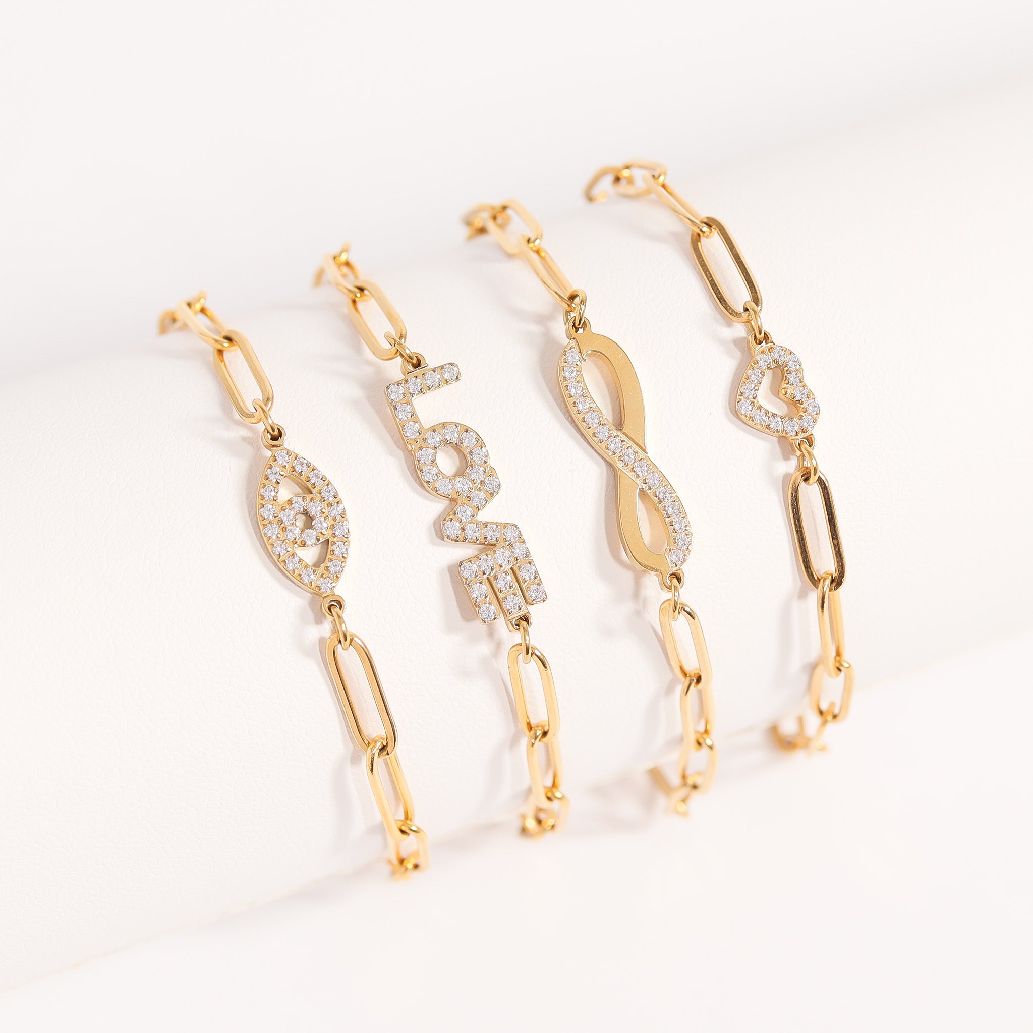 18K Gold PVD Stainless Steel Stone Evil Eye Paperclip Chain Bracelet / BRJ1005、mySite、dreamappss