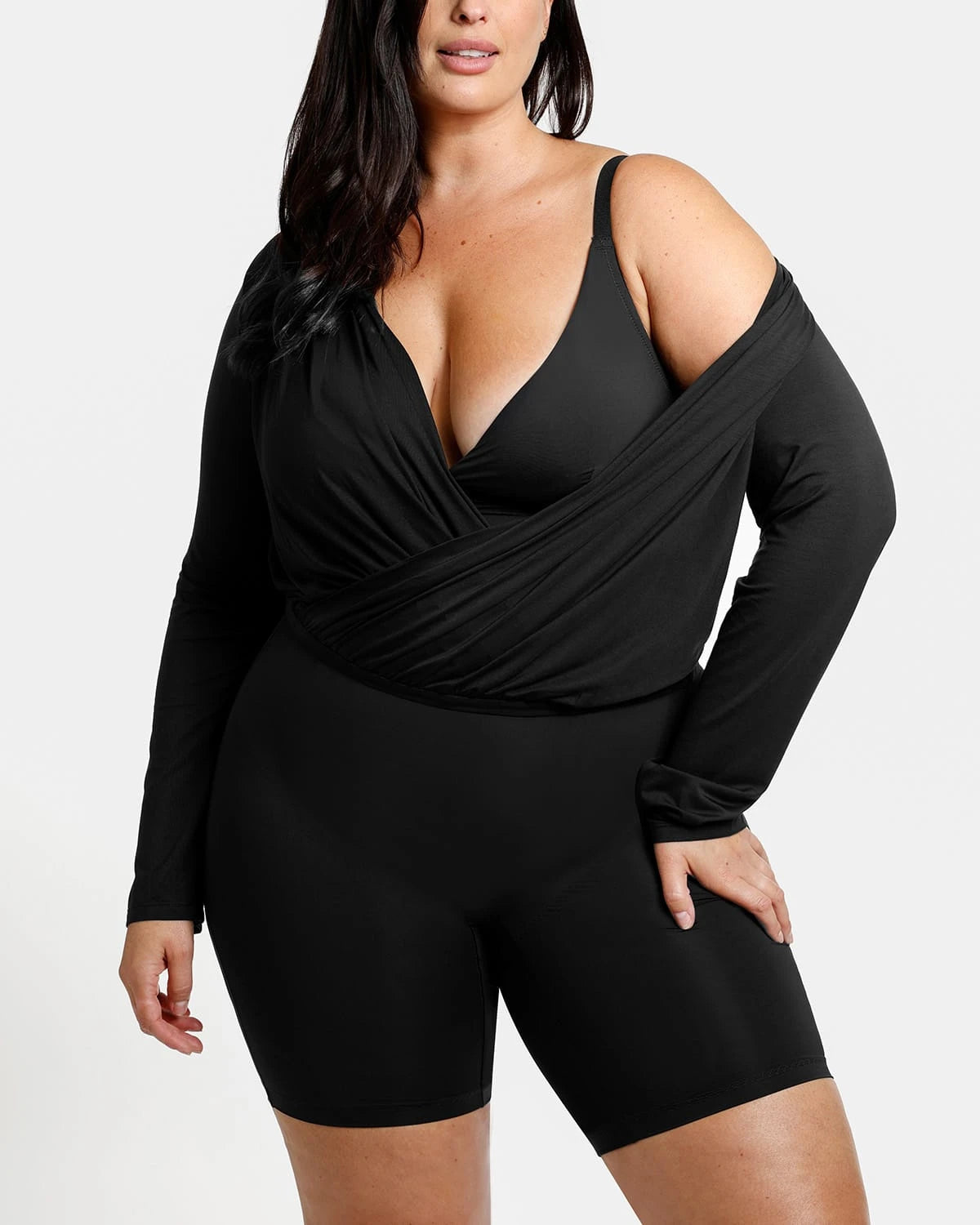 Built-In Shapewear 2-in-1 Overlapping V-Neck Top、mySite、bengalsvssteelers