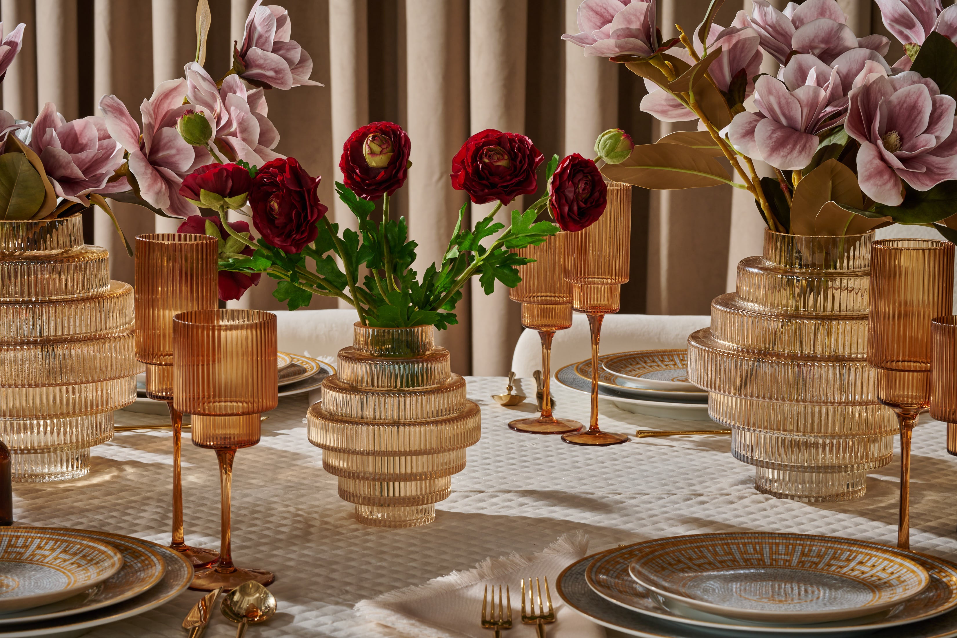  Tiered Geometric Luster Clear Amber Large Vase、mySite、elrpsem3k