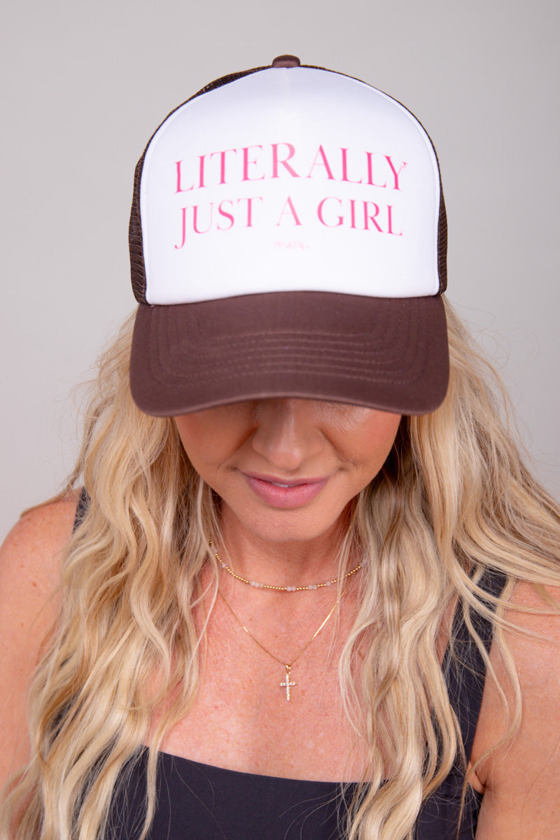 Literally Just A Girl Trucker Hat - Brown、mySite、hinf8tx79