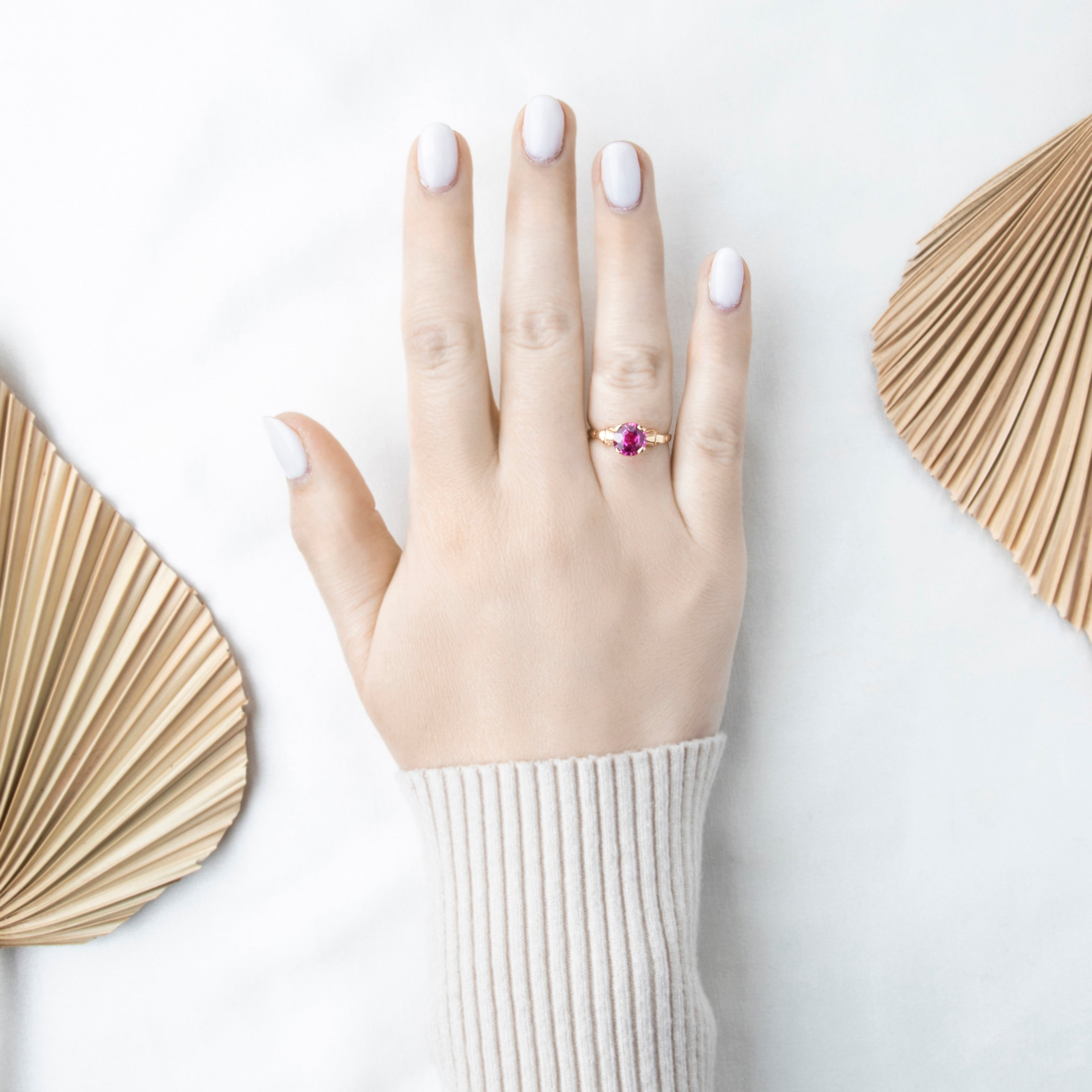 Vintage 14k Yellow Gold Synthetic Ruby Spectacular Pink Solitaire Ring 6.50、mySite、hinf8tx79