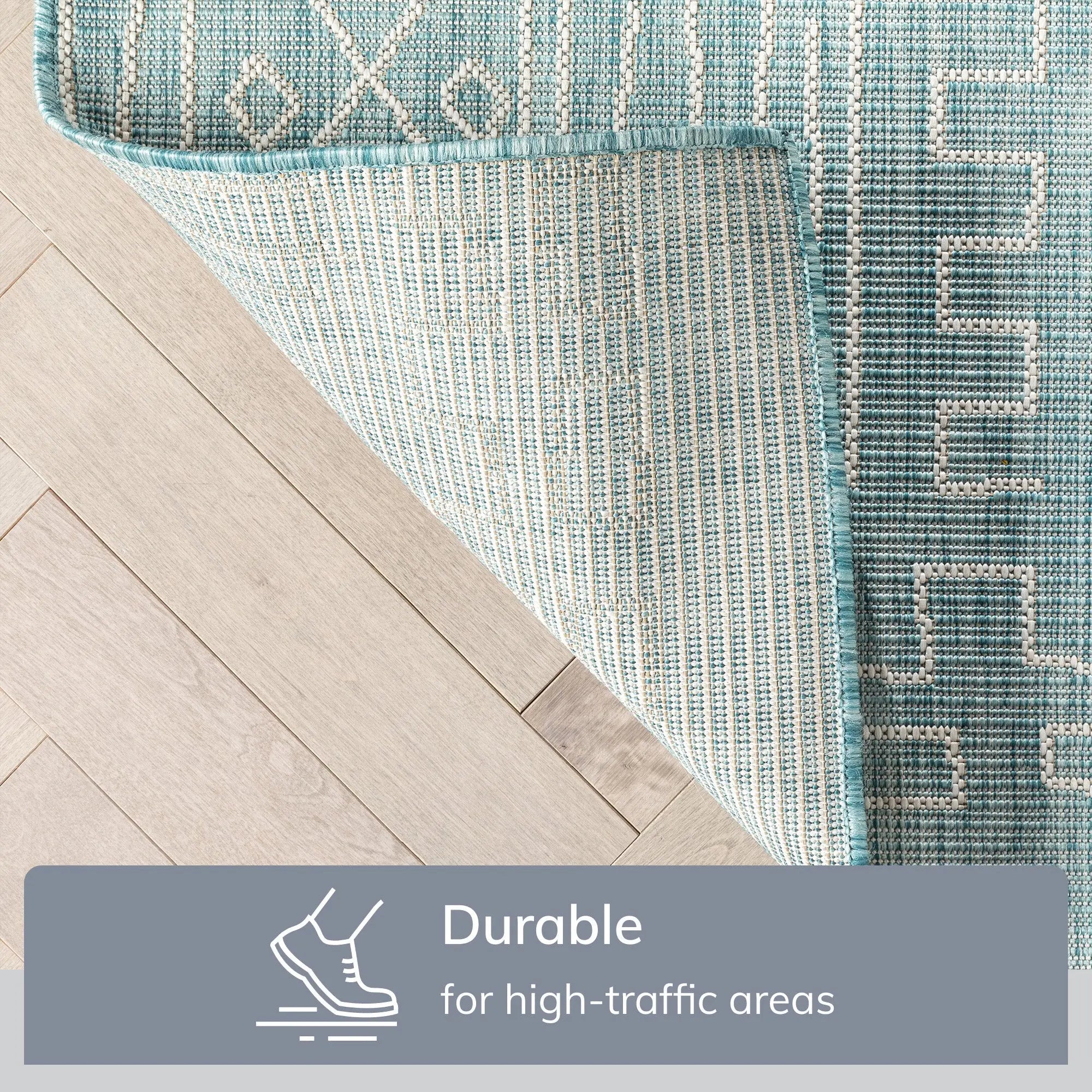 Anza Tribal Geometric Pattern 5'3 x 7'3 Blue Flat-Weave Indoor/Outdoor Rug、mySite、gigharbornorthrealestate