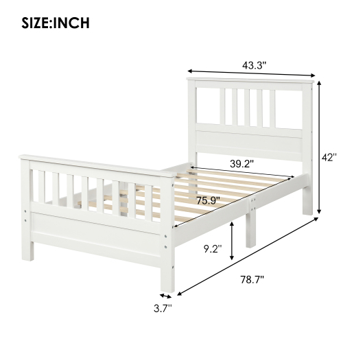 Wood Platform Bed with Headboard and Footboard, Twin (White)、、casual