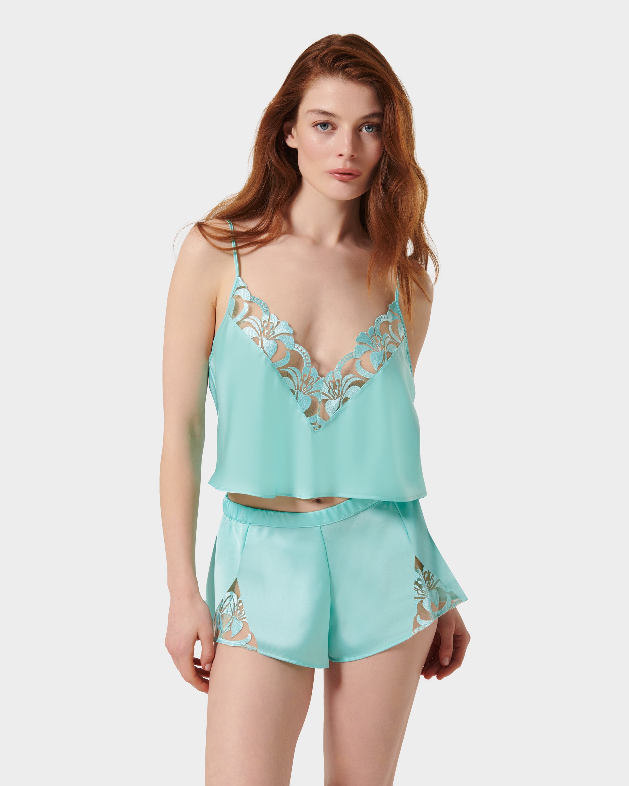 Leonora Luxury Satin Cami and Short Set Island Paradise Blue/Sheer、mySite、bengalsvssteelers
