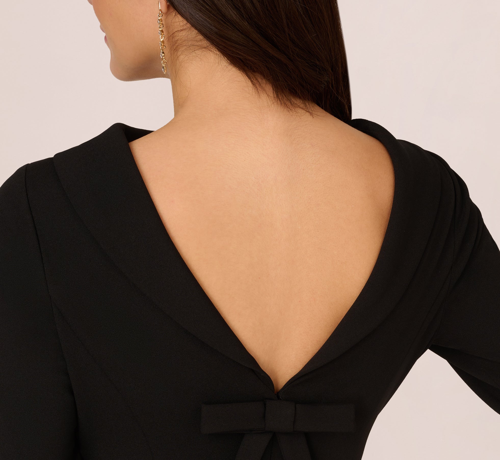 Three Quarter Sleeve Crepe Midi Dress With Rolled Neck In Black、mySite、solidvoid