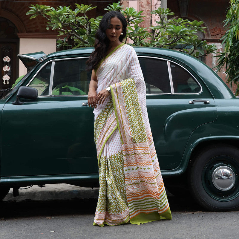 Cotton Saree | Hand Block Print | Green、mySite、camillekostekn