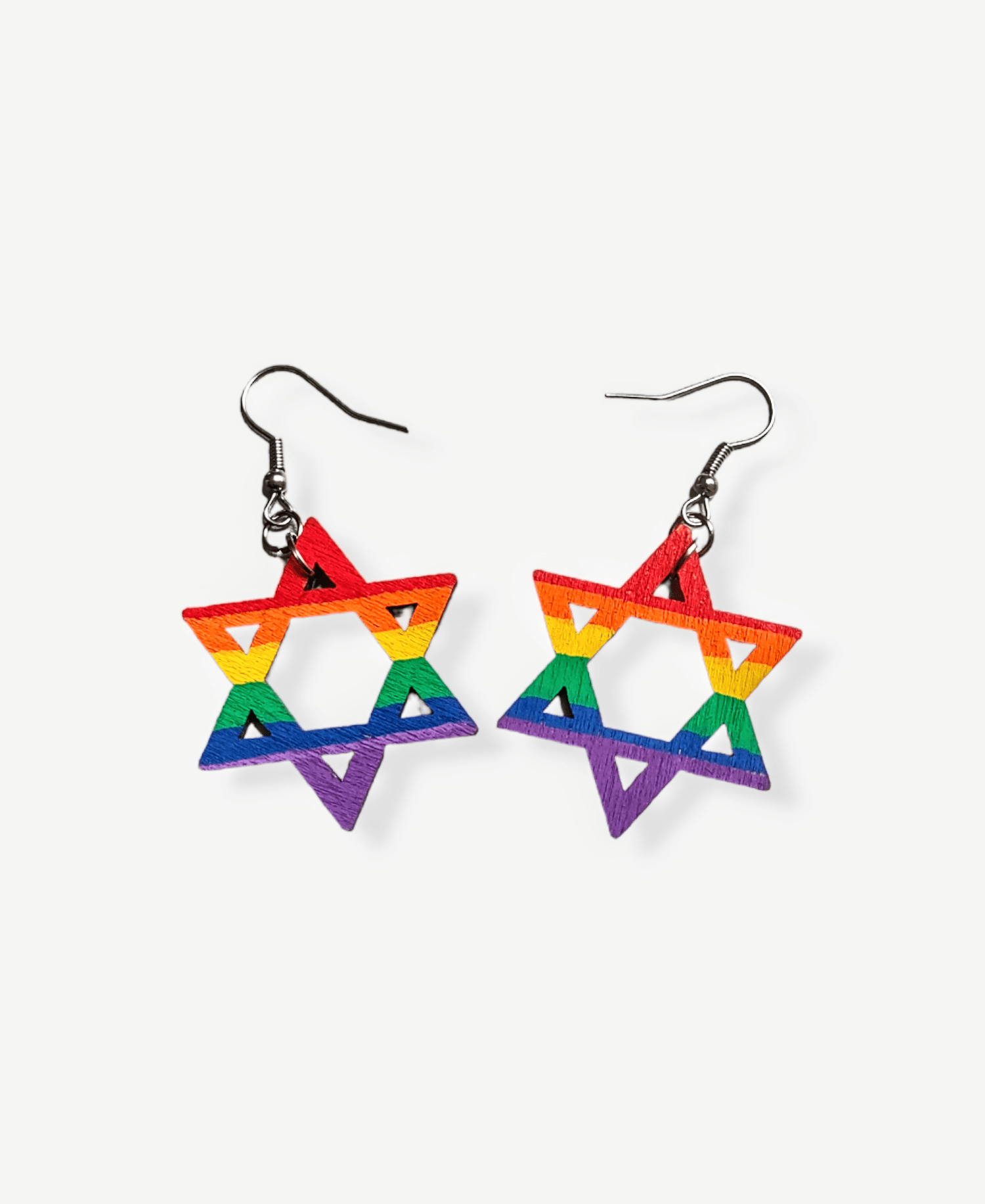 Wooden Rainbow Star of David Earrings、mySite、topwebapps