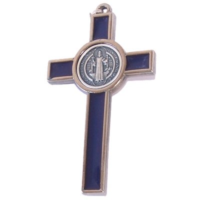  St. Benedict Rosary crucifix with dark blue enamel - Extra Large - Pewter tone grade A (7.5 cm-3 inches)、mySite、elrpsem3k