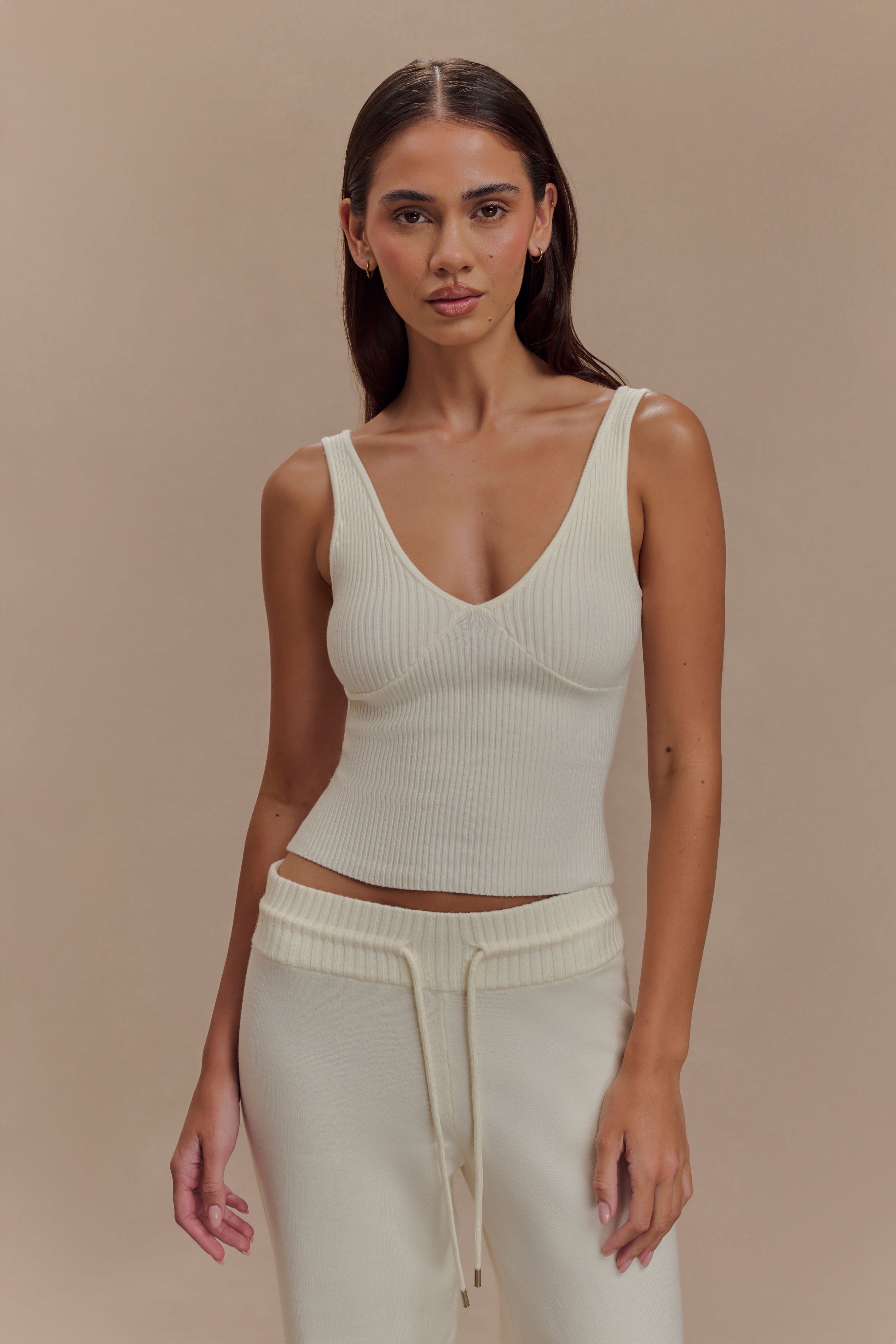 Natalya Ribbed Knit Cami Top - Ivory、mySite、solidvoid
