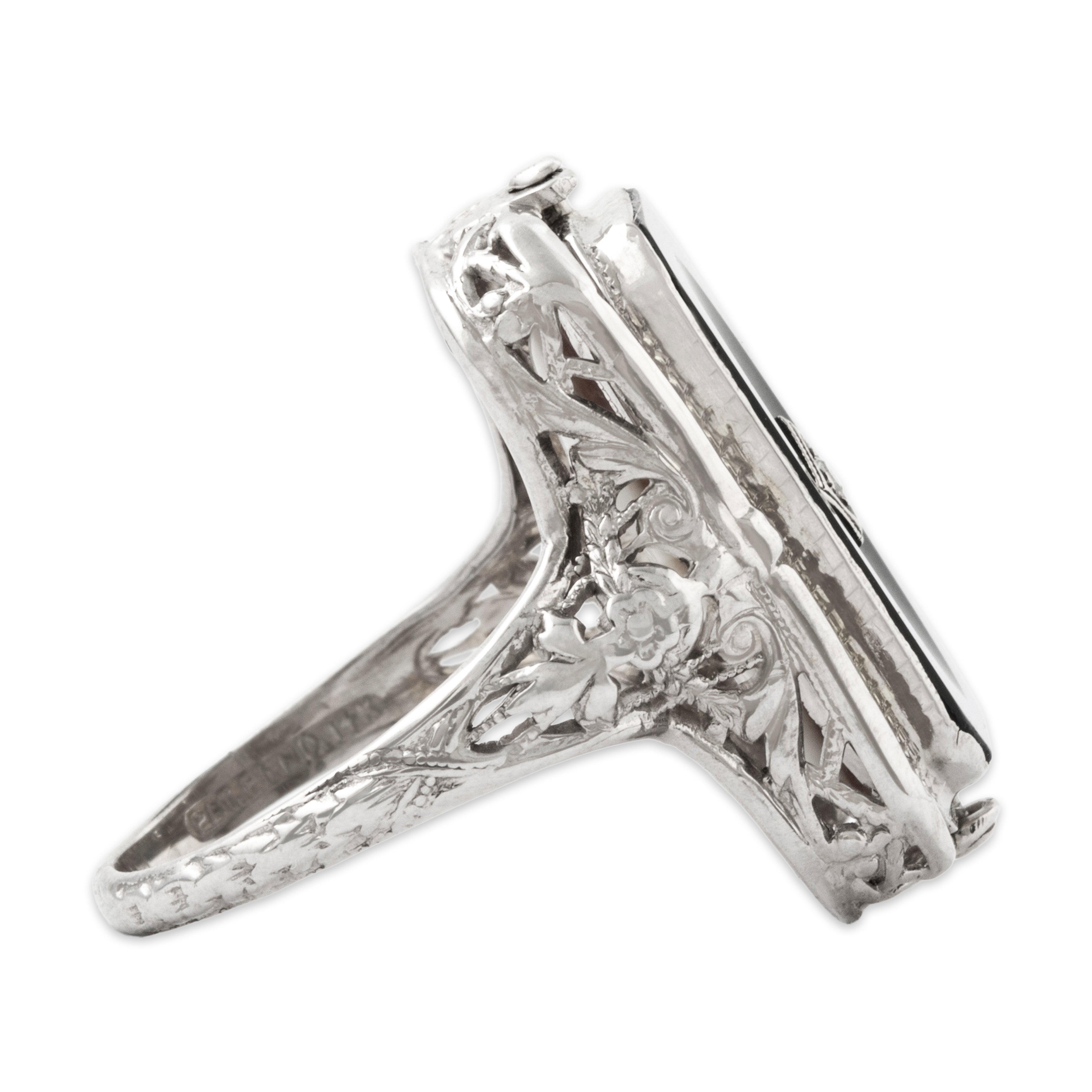 Antique 14k White Gold Diamond Onyx Shell Cameo Unusual Spinning Ring 6.25、mySite、hinf8tx79