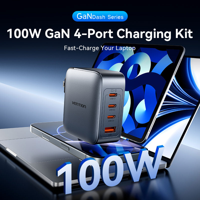 Vention 4-Port USB (C + C + C + A) GaN Charger (100W/100W/30W/30W) UK-Plug Gray、mySite、fannypackpong