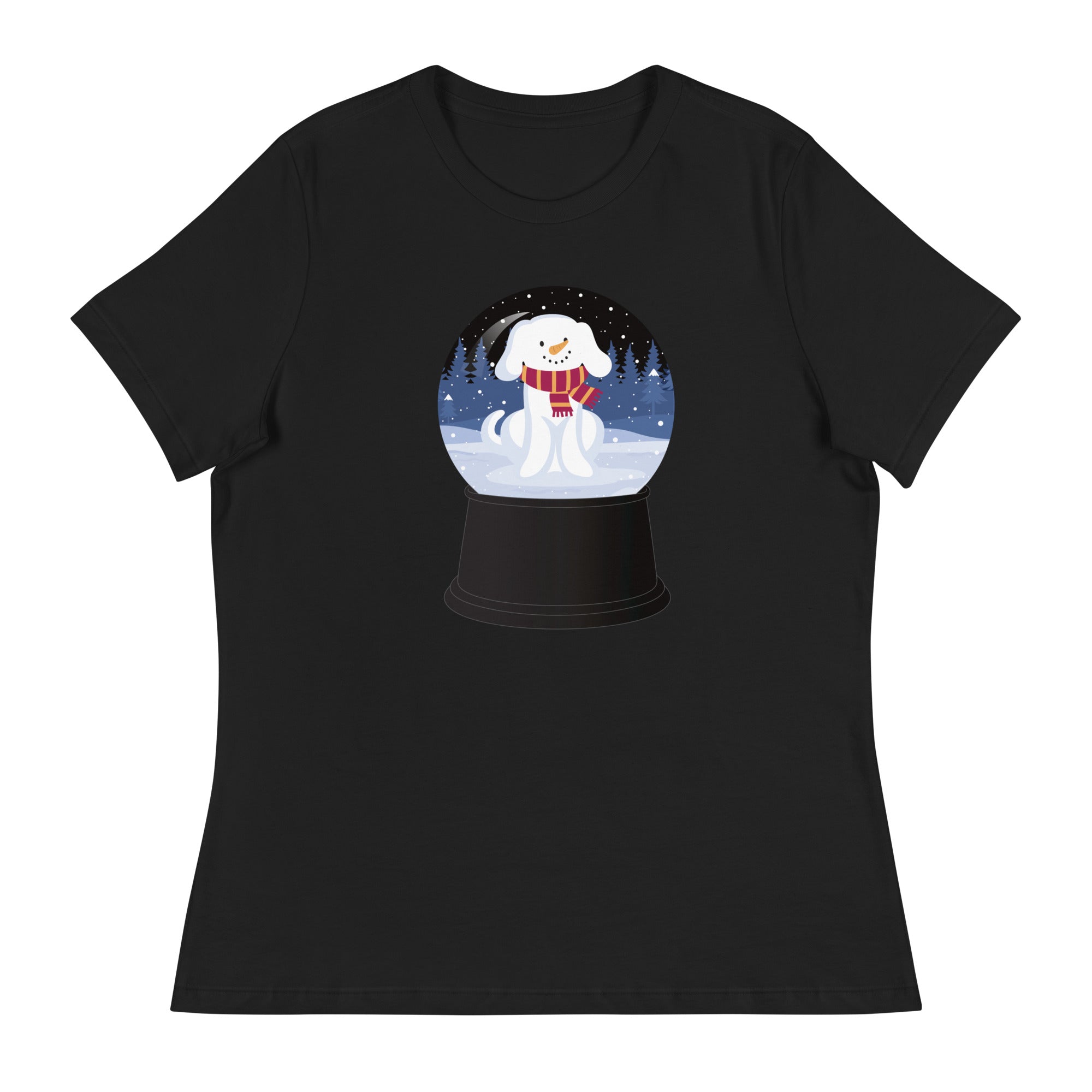 Snowman Puppy Snow Globe Women's Relaxed T-Shirt、mySite、camillekostekn