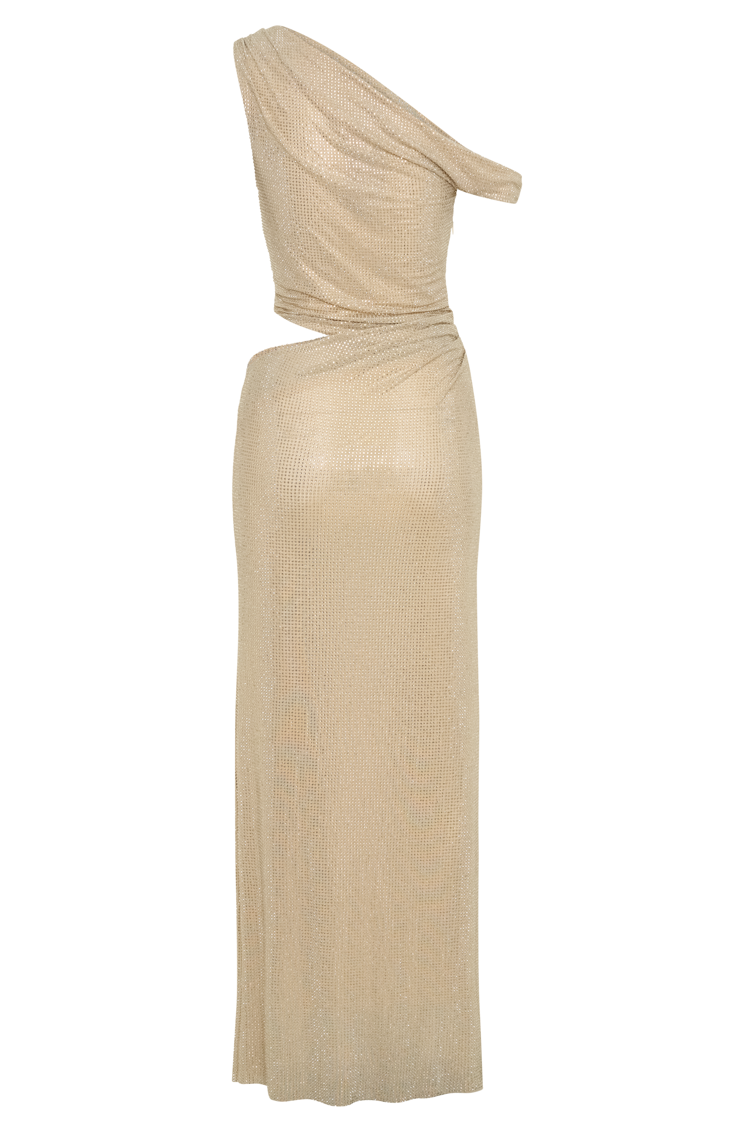 Kenny Diamante One Shoulder Maxi Dress - Gold、mySite、solidvoid